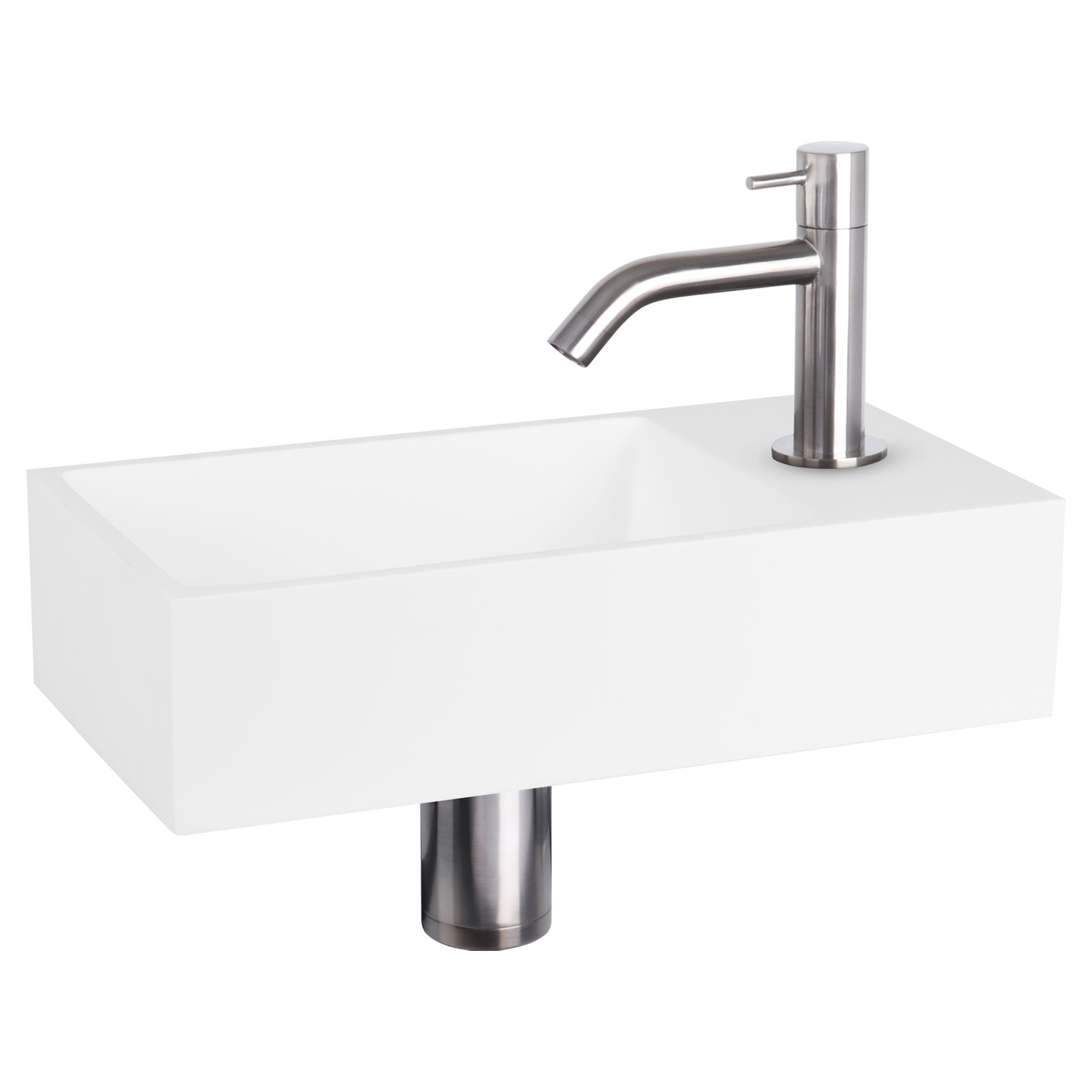 38.402.30 Differnz Solid fonteinset solid surface - kraan gebogen mat chroom 36 x 18.5 x 9 cm