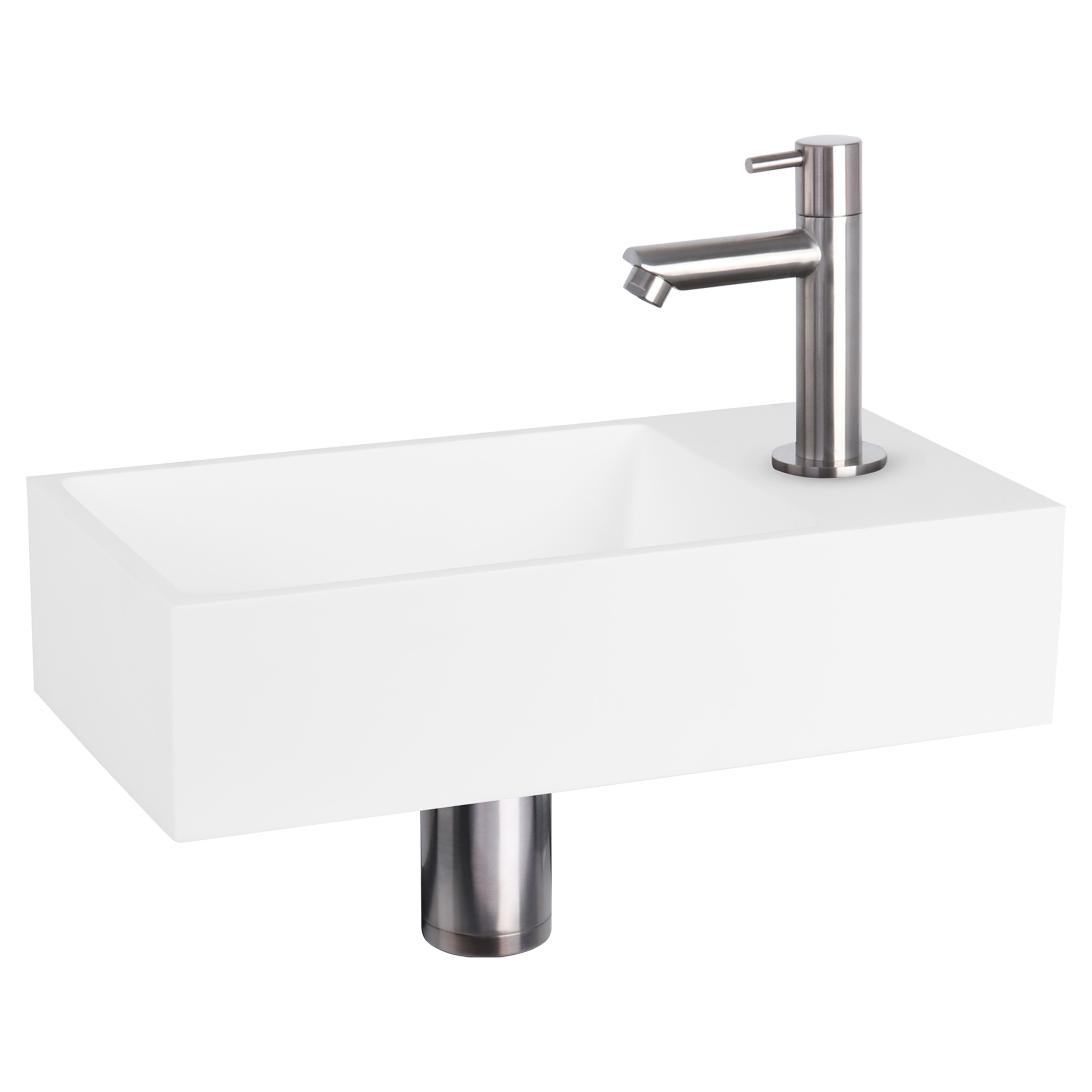38.402.31 Differnz Solid fonteinset solid surface - kraan recht mat chroom 36 x 18.5 x 9 cm