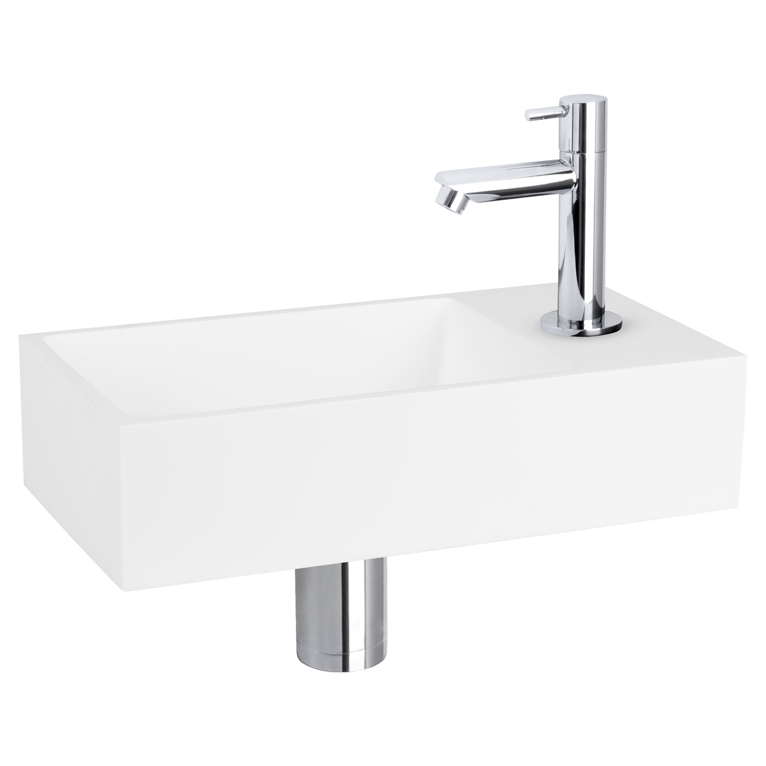38.402.32 Differnz Solid fonteinset solid surface - kraan recht chroom 36 x 18.5 x 9 cm
