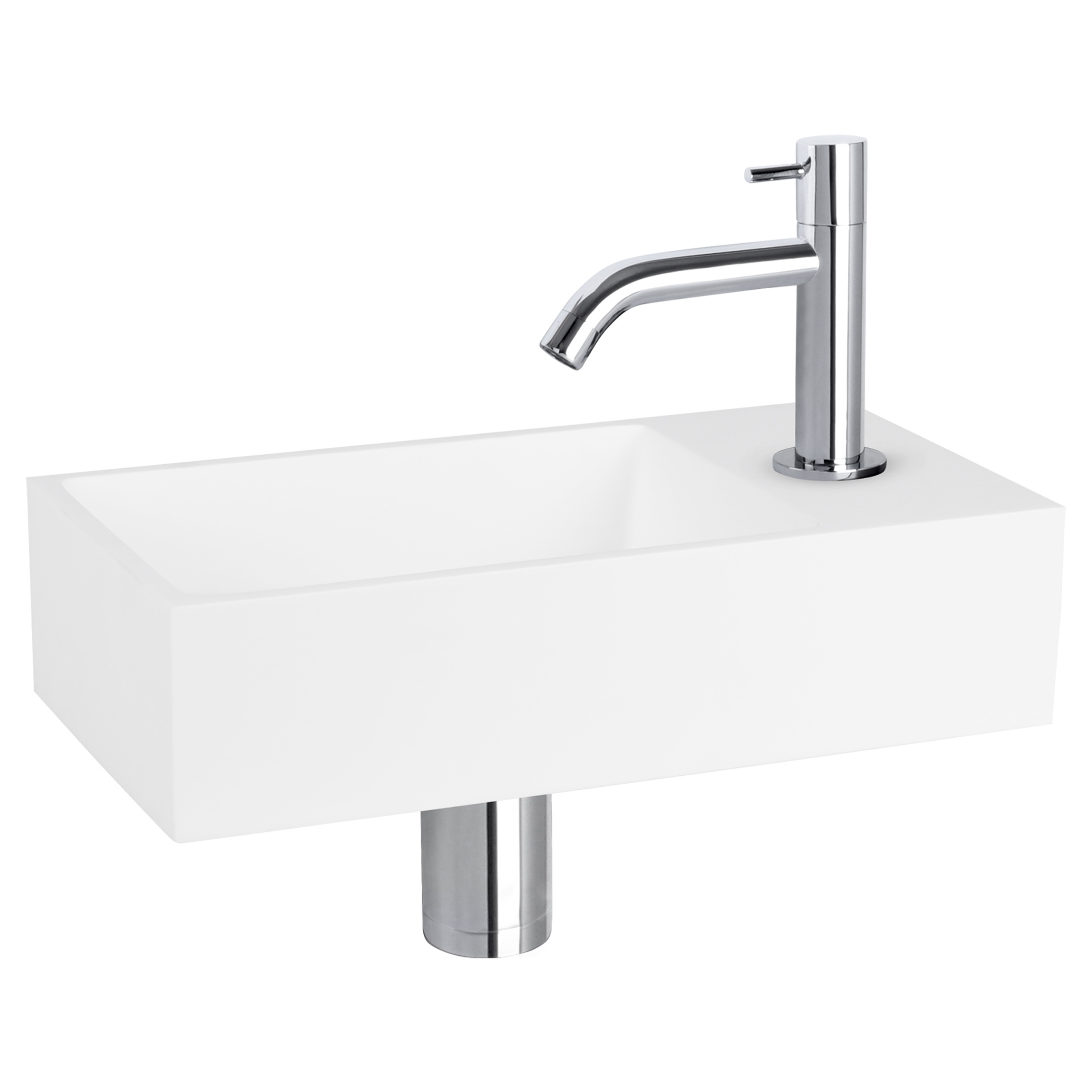 38.402.33 Differnz Solid fonteinset solid surface - kraan gebogen chroom 36 x 18.5 x 9 cm