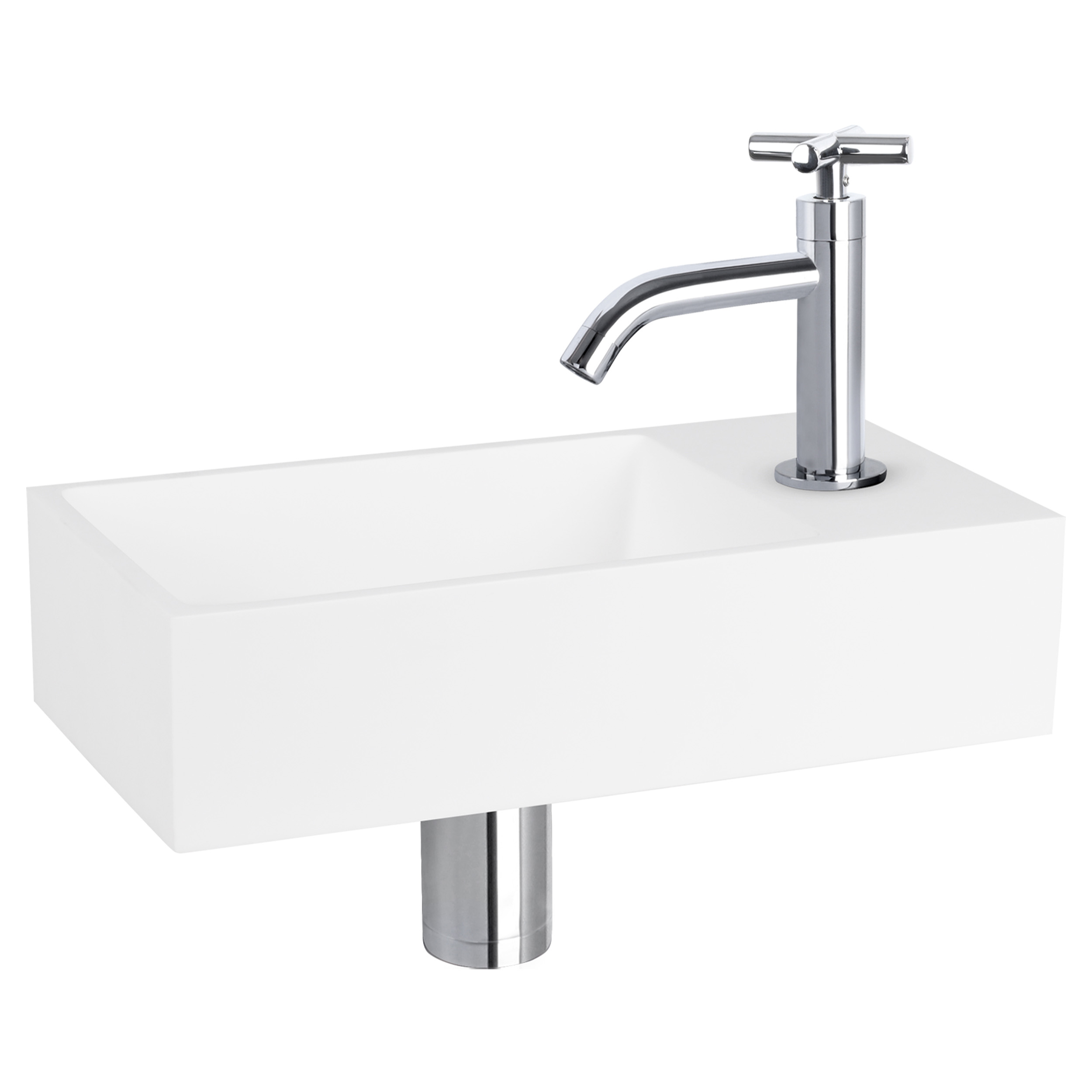 38.402.34 Differnz Solid fonteinset solid surface - kraan kruis chroom 36 x 18.5 x 9 cm