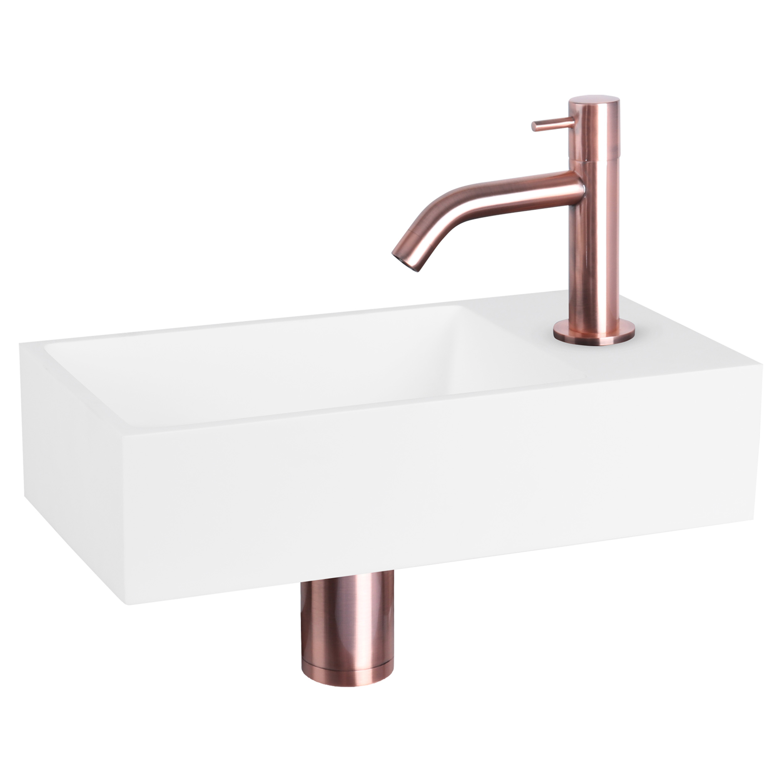 38.402.35 Differnz Solid fonteinset solid surface - kraan gebogen rood koper 36 x 18.5 x 9 cm