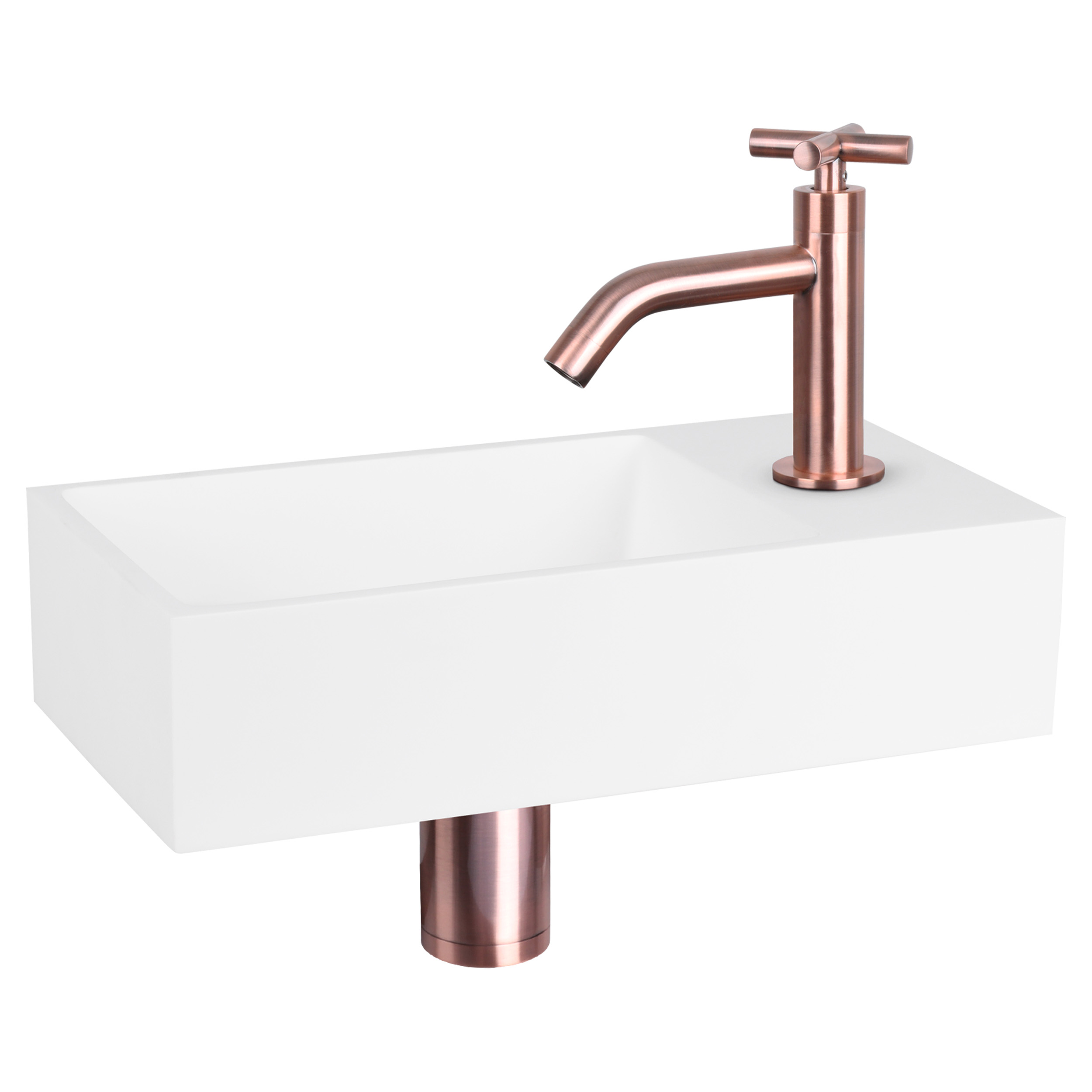 38.402.37 Differnz Solid fonteinset solid surface - kraan kruis rood koper 36 x 18.5 x 9 cm