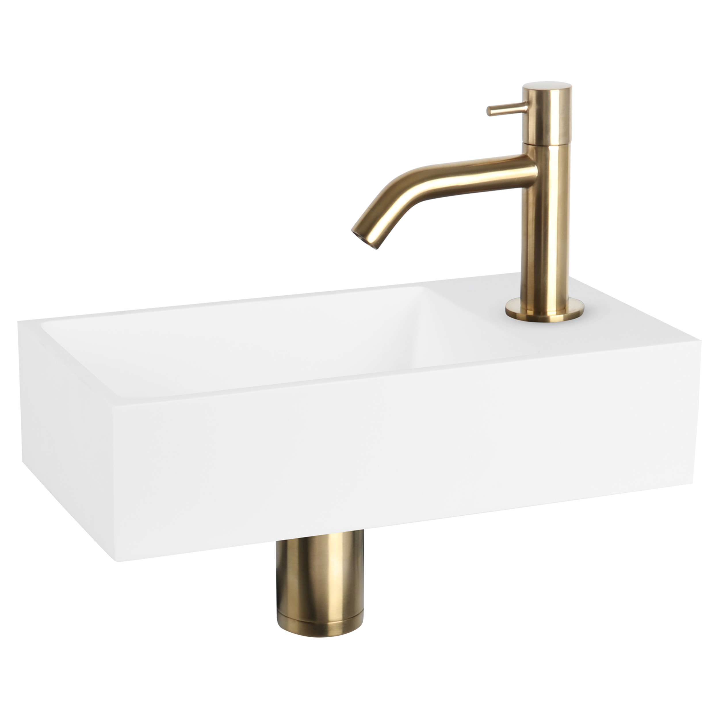 38.402.38 Differnz Solid fonteinset solid surface - kraan gebogen mat goud 36 x 18.5 x 9 cm