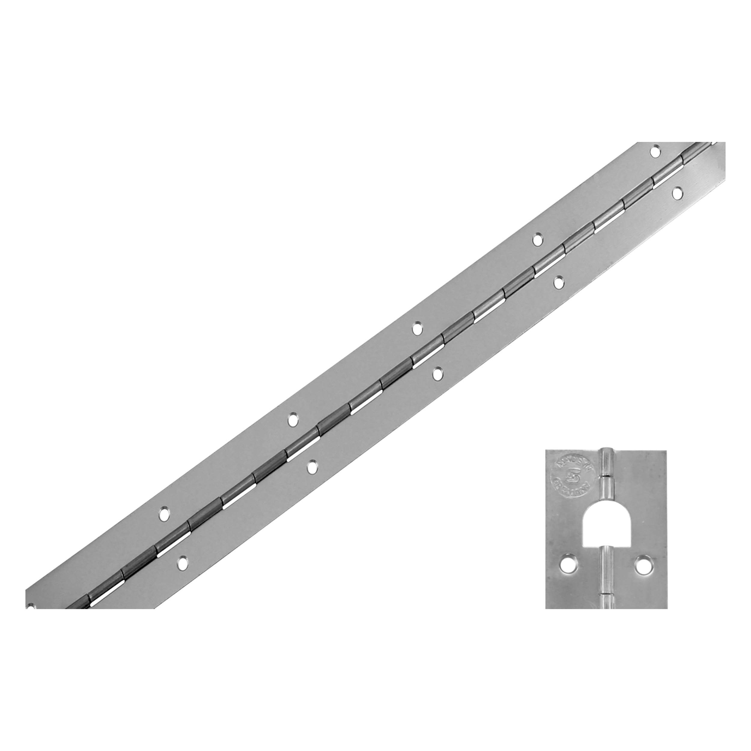 42.001.92   pianoscharnier met ophangoog in scharnier - geboord - RVS  0.7 x 32 x 1000 mm