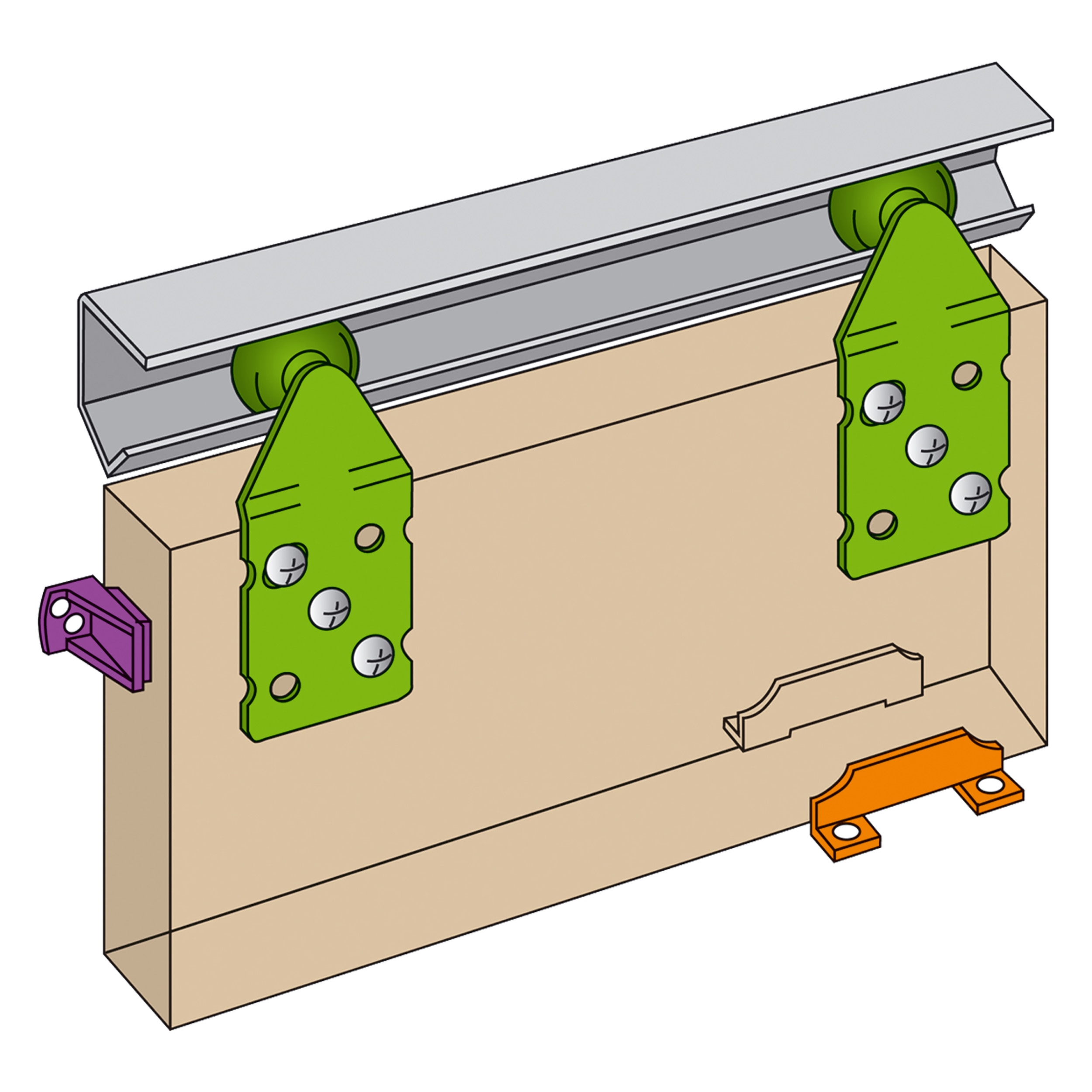 43.202.02 Henderson  schuifdeurbeslag type ST18 - Single Top - voor houten deuren max. 45 kg - 1800 mm