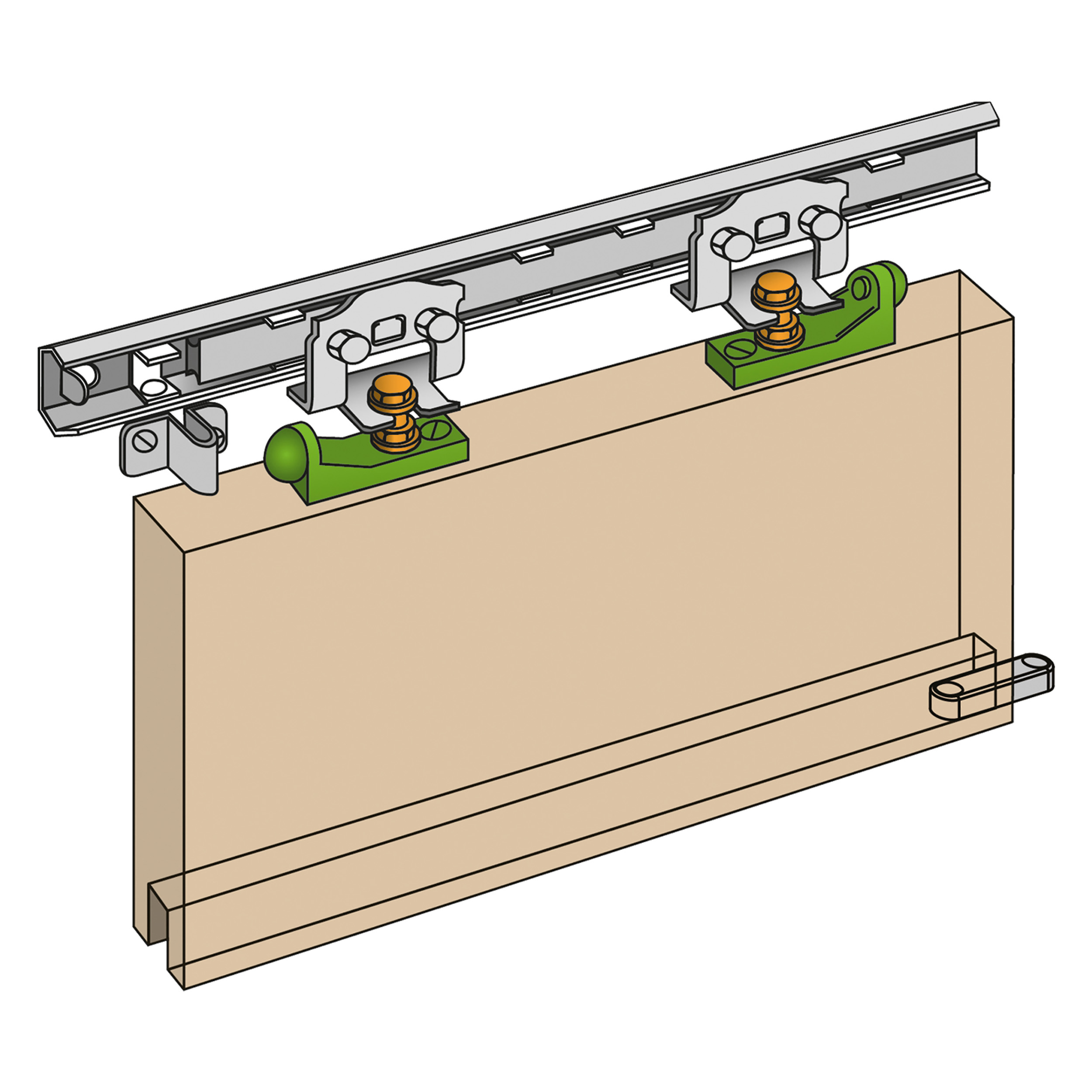 43.202.10 Henderson  schuifdeurbeslag type S4 - Marathon - voor houten/metalen deuren max. 90 kg  1702 mm