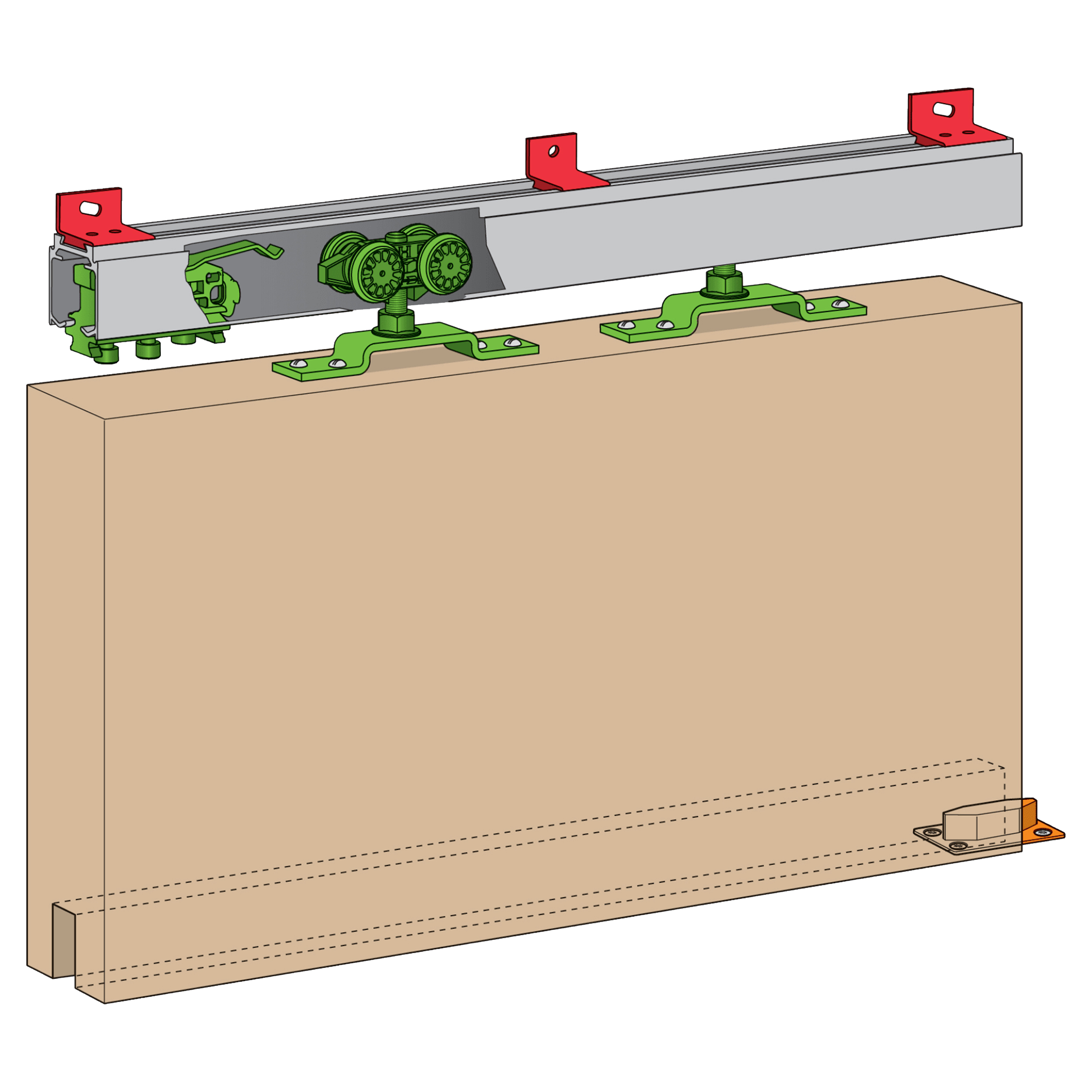 43.202.22 Henderson  schuifdeurbeslag type H100E/18 - Husky - voor houten/stalen deuren max. 100 kg  2000 mm