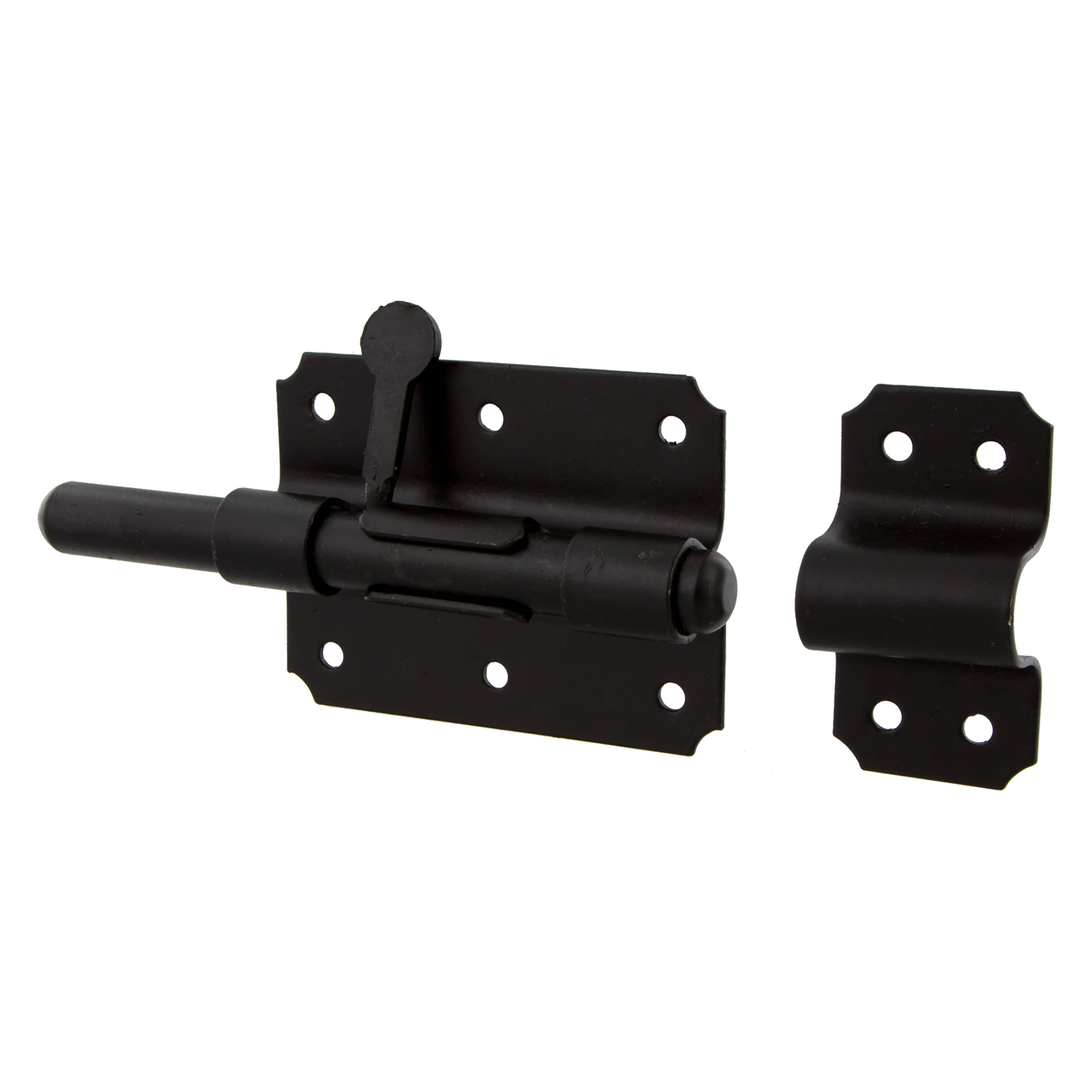 43.906.93 Starx  deurgrendel met ronde schoot - sluitlus en sluitplaat - zwart gelakt  90 x 65 mm