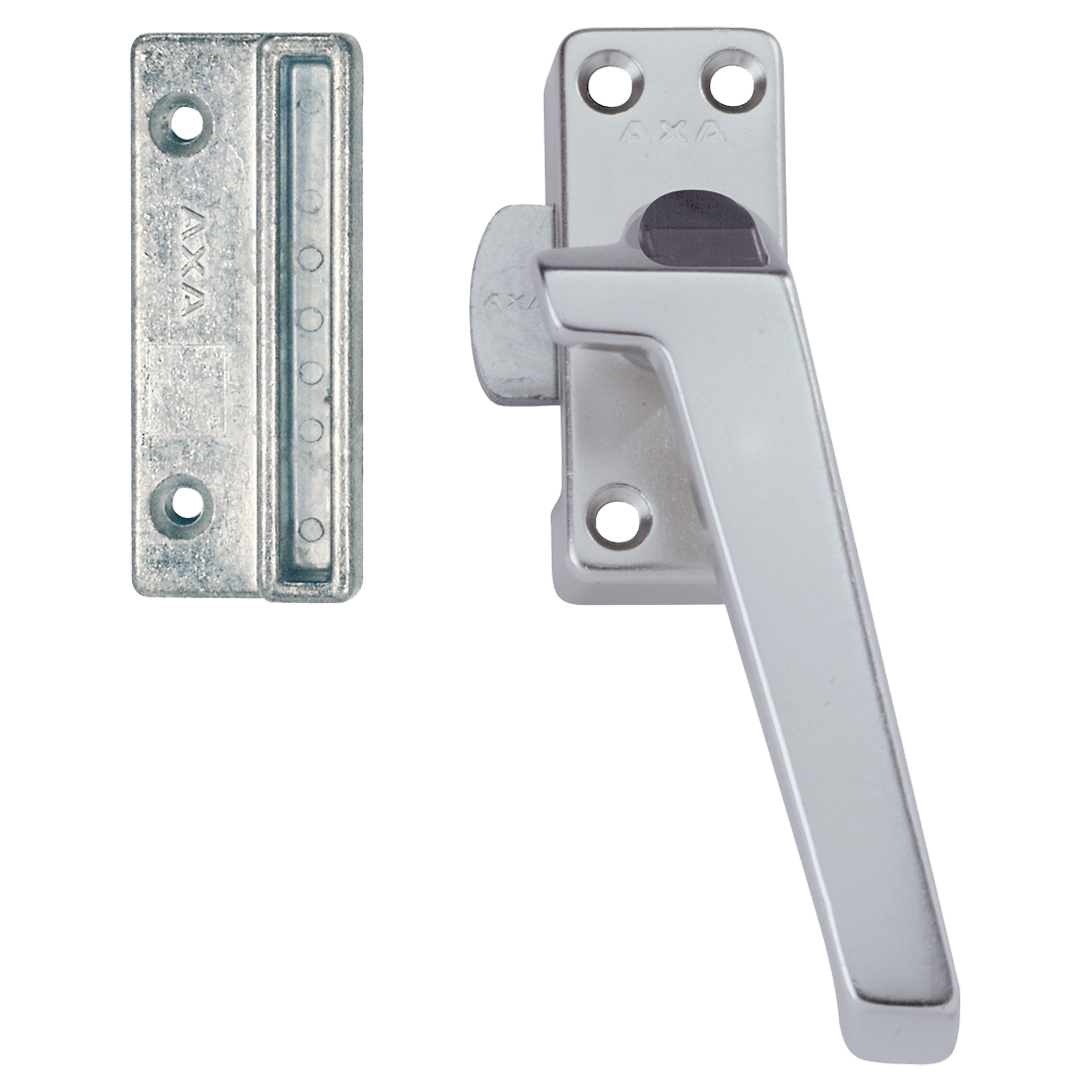 44.022.12 Axa  raamsluiting plat model met knop - rechts - type 3308 aluminium F1 74 x 30 mm