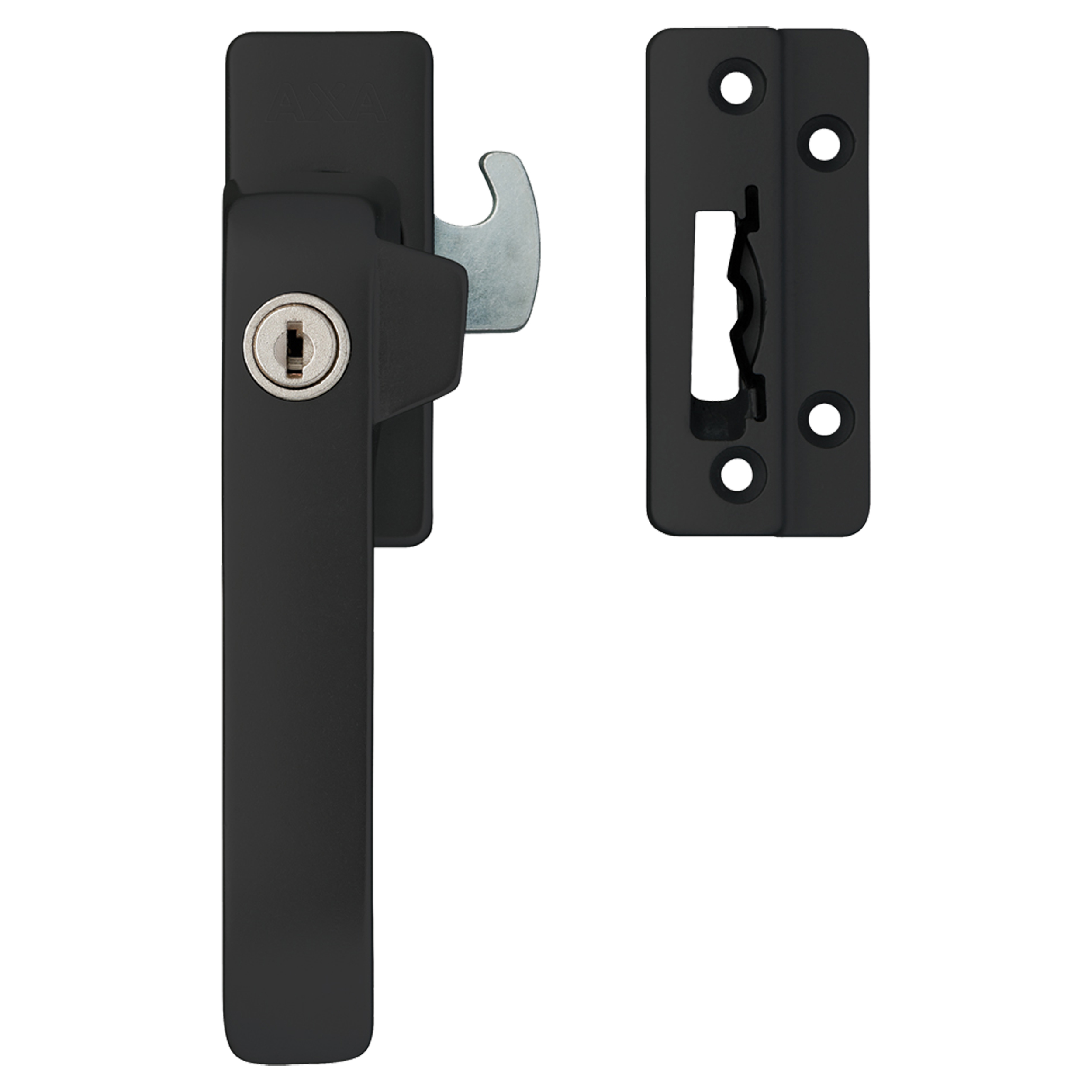 44.022.70 Axa  raamsluiting met cilinderslot - links - type 3329 - SKG* zwart 145 x 30 x 46 mm