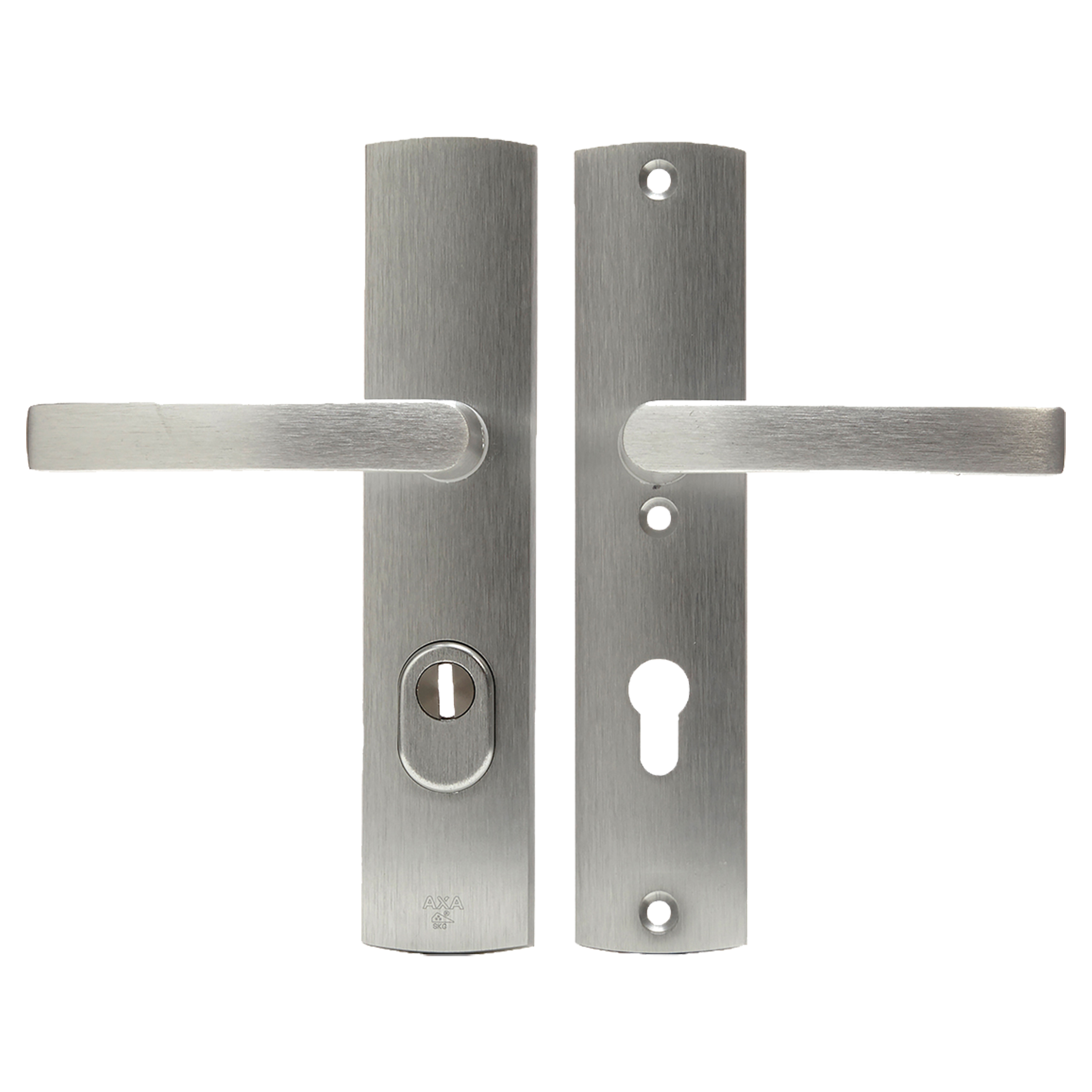 44.022.86 Axa  veiligheidsbeslag kruk-kruk - langschild - PC72 - type 6665-10 - met kerntrekbeveiliging - SKG*** aluminium F1 242 x 52 mm