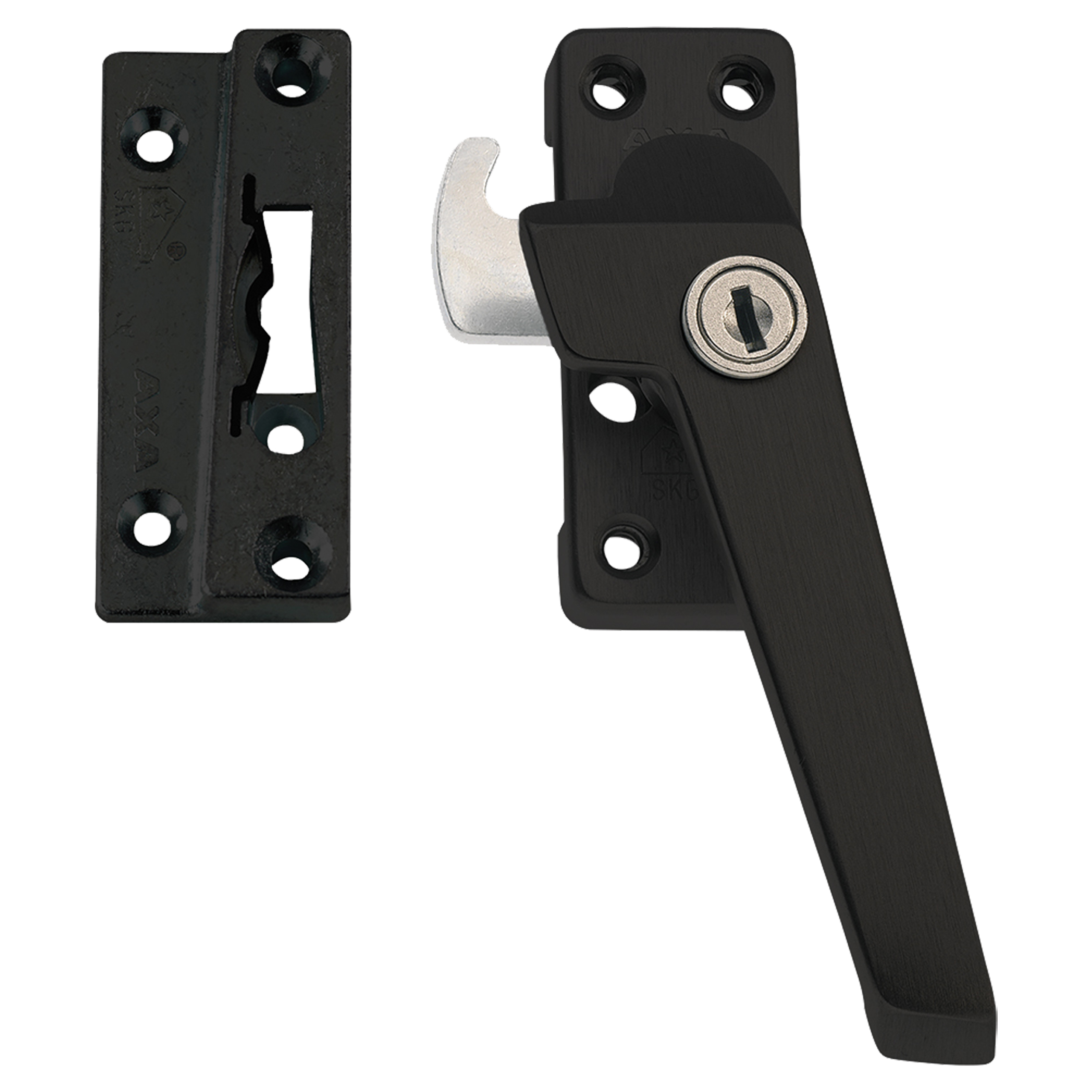 44.022.98 Axa  raamsluiting type 3319 - naar buitendraaiend - cilinder - SKG* - rechts zwart 132 x 65 x 40 mm