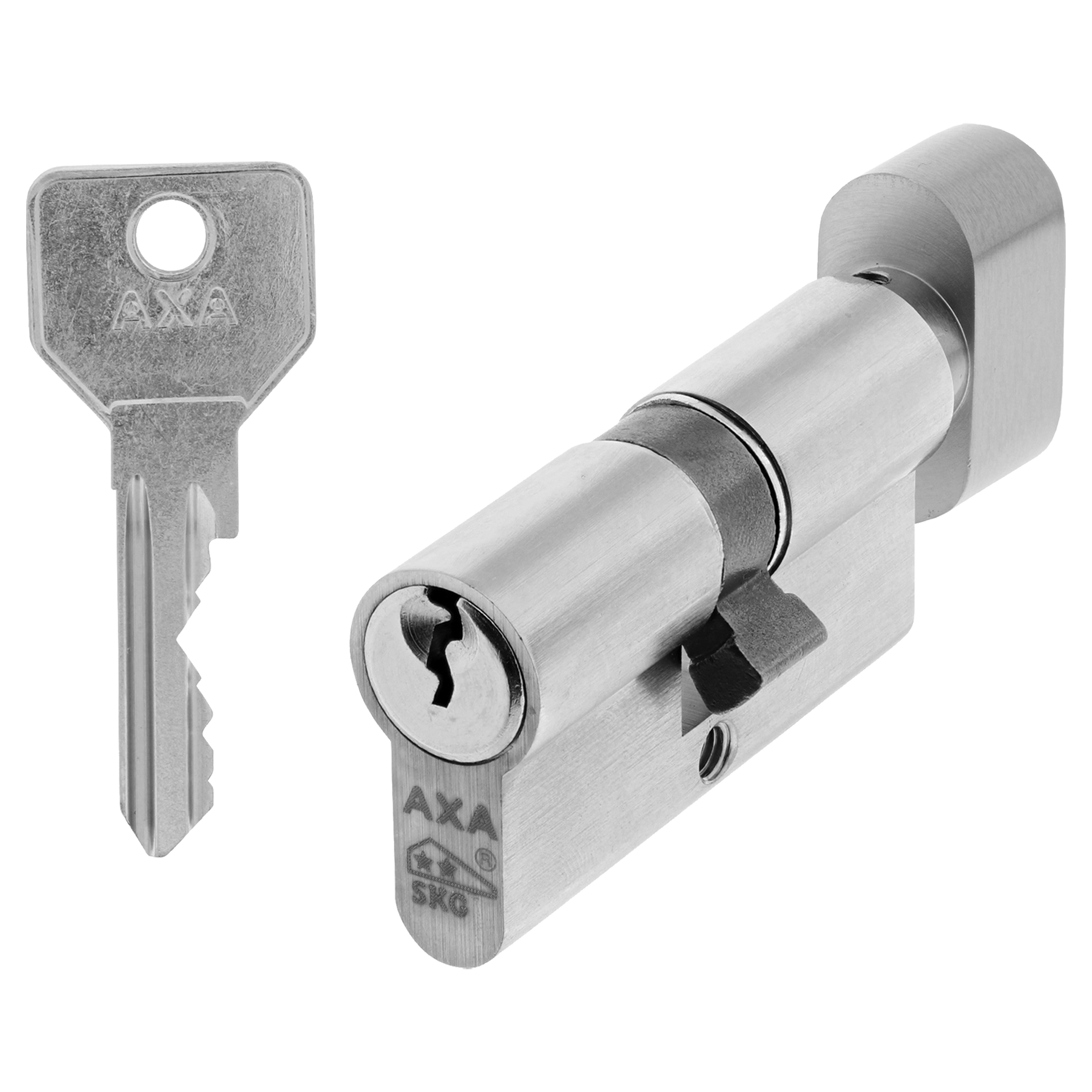 44.023.14 Axa  profielcilinder type 7215 securityplus - met knop - SKG** messing 60 mm