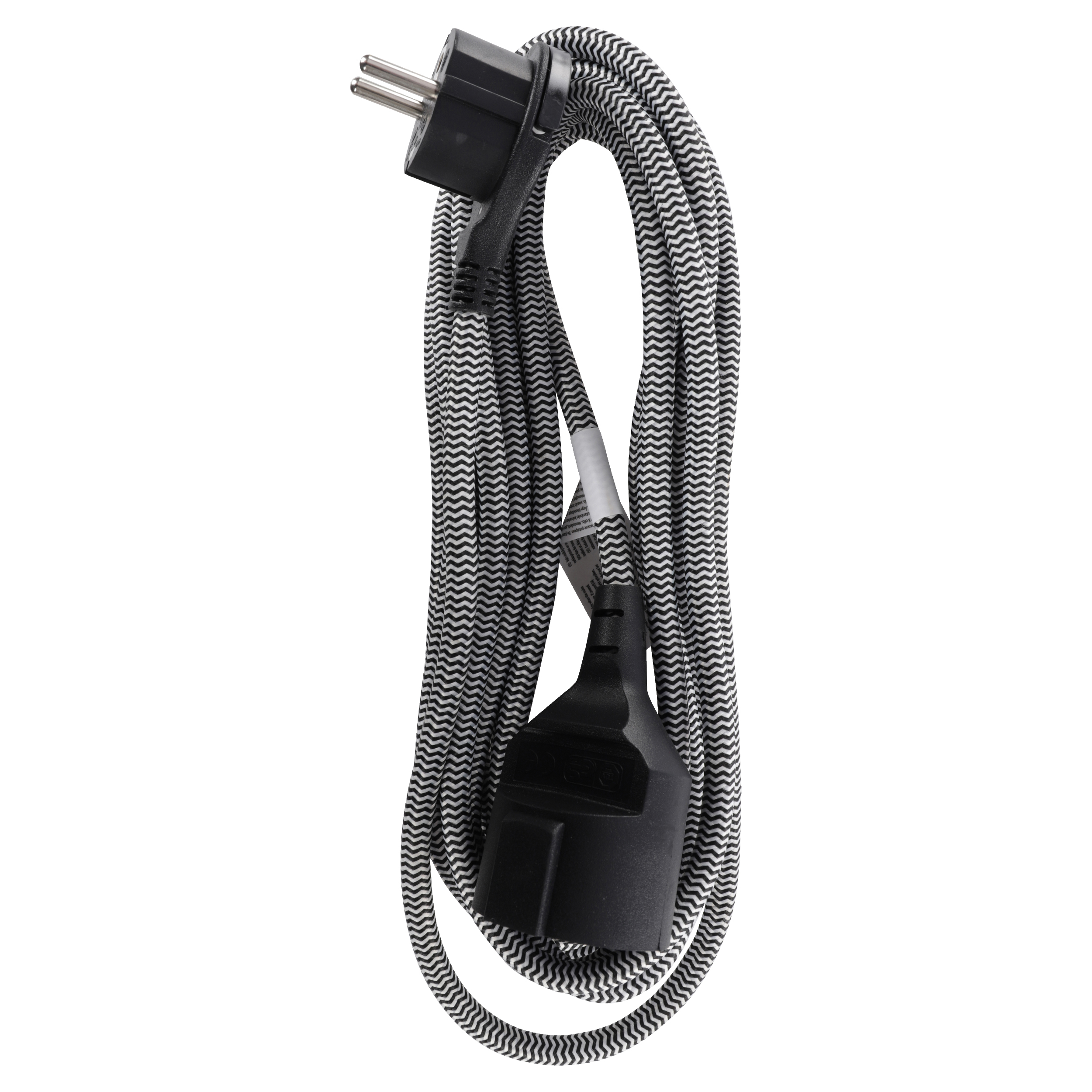 53.501.06 Q-Link  verlengsnoer randaarde - plat - textiel zwart/wit 3 x 1.5 mm², 5 m