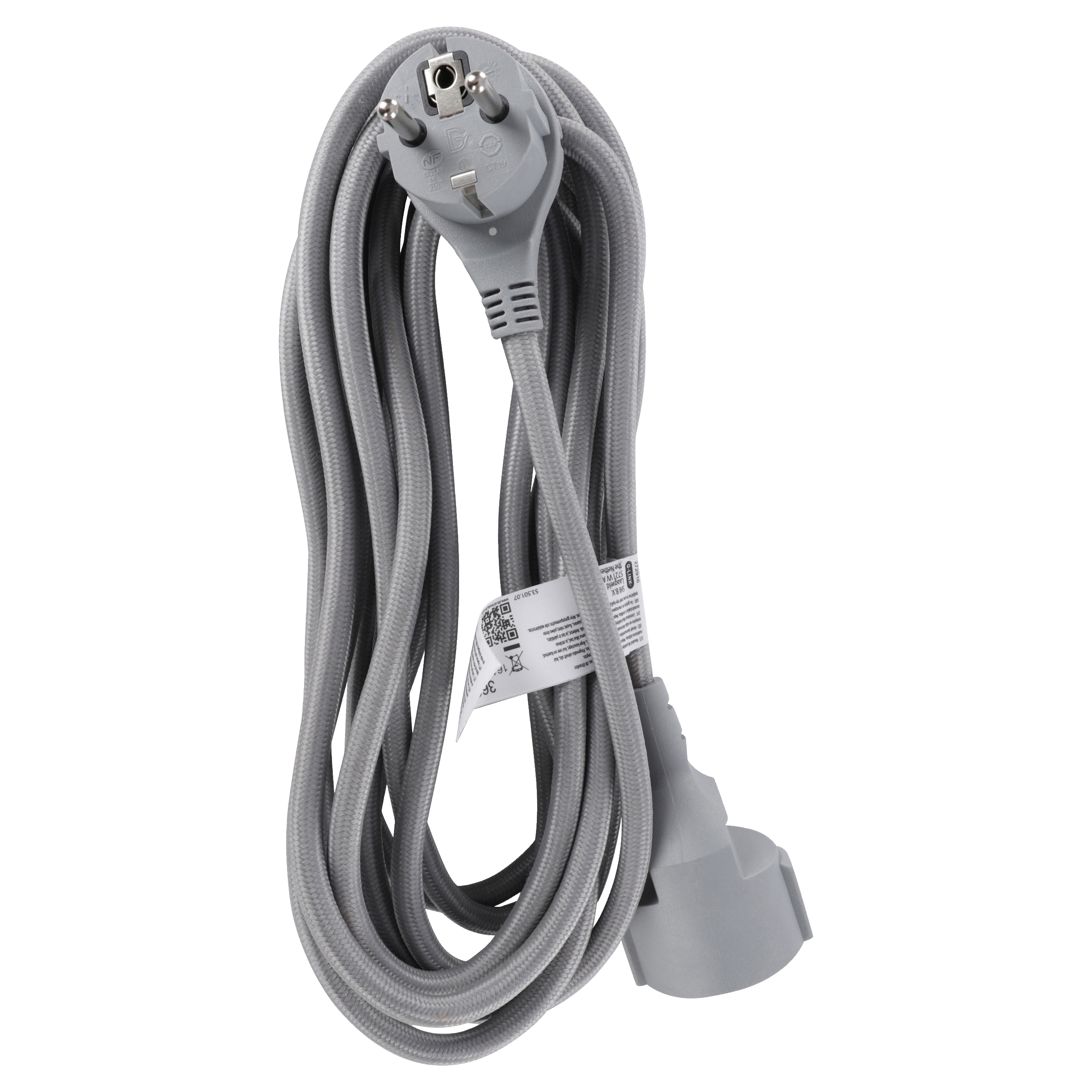 53.501.07 Q-Link  verlengsnoer randaarde - plat - textiel zilver 3 x 1.5 mm², 5 m