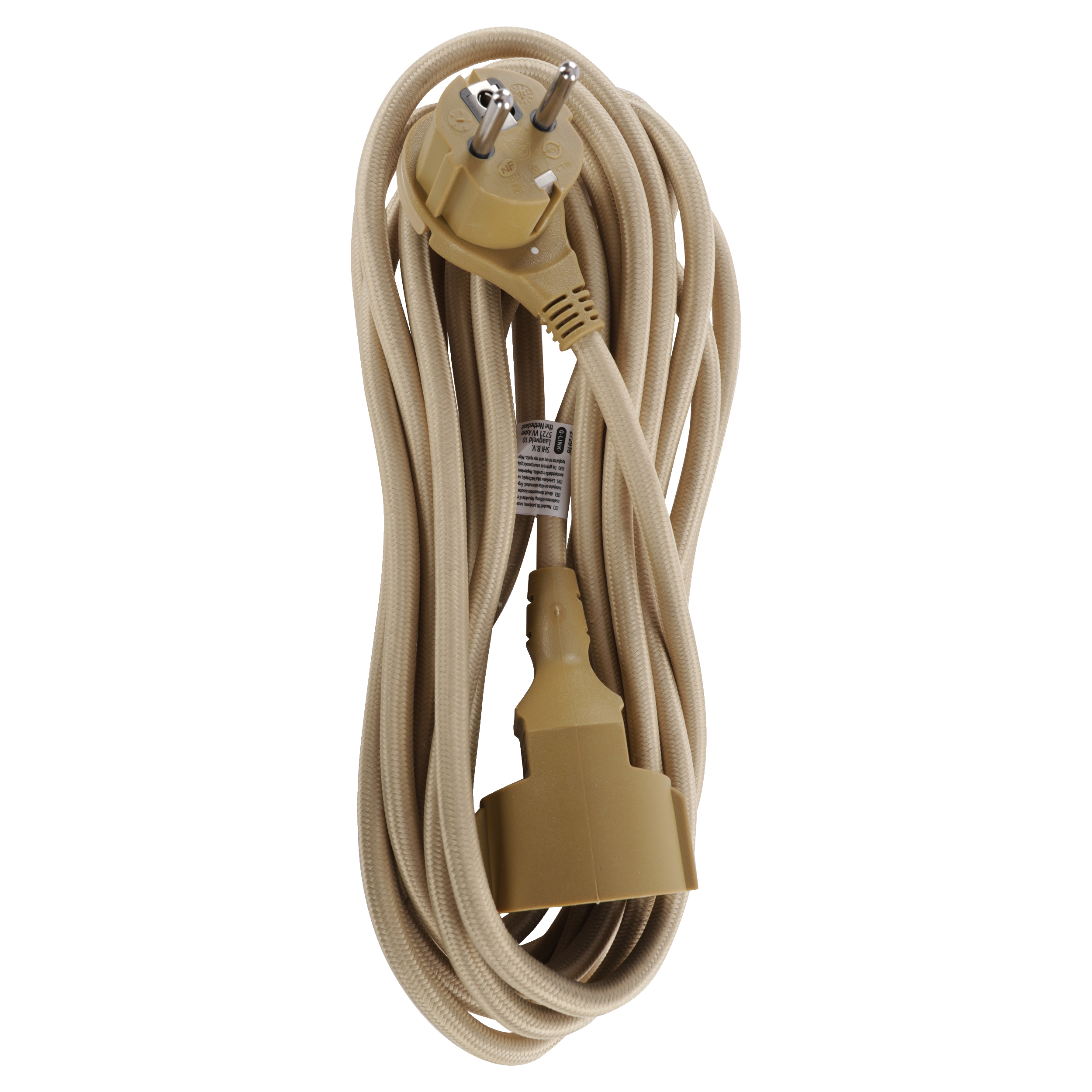 53.501.08 Q-Link  verlengsnoer randaarde - plat - textiel goud 3 x 1.5 mm², 5 m