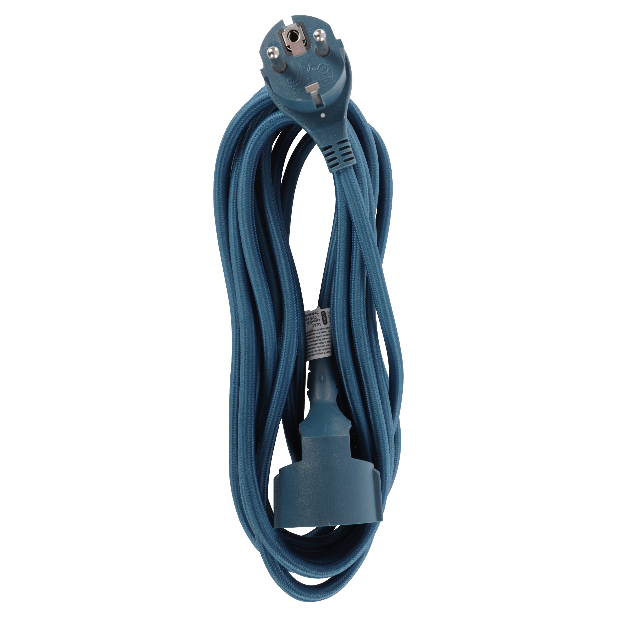 53.501.09 Q-Link  verlengsnoer randaarde - plat - textiel - 3 x 1.5 mm², 5 m - blauw