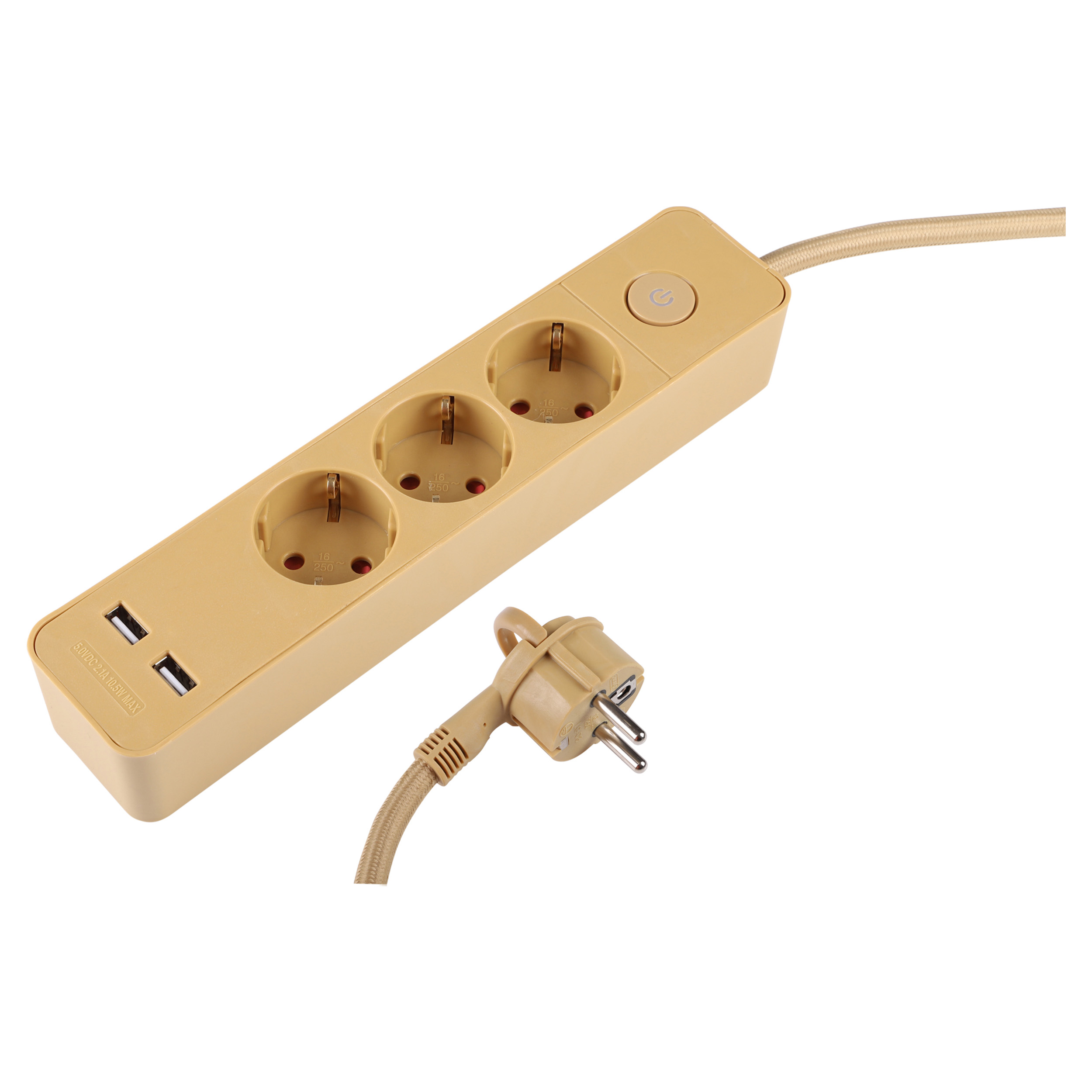 53.502.02 Q-Link  stekkerdoos 3-voudig - randaarde - plat - 2 x USB metalic 3 x 1.5 mm², 1.5 m