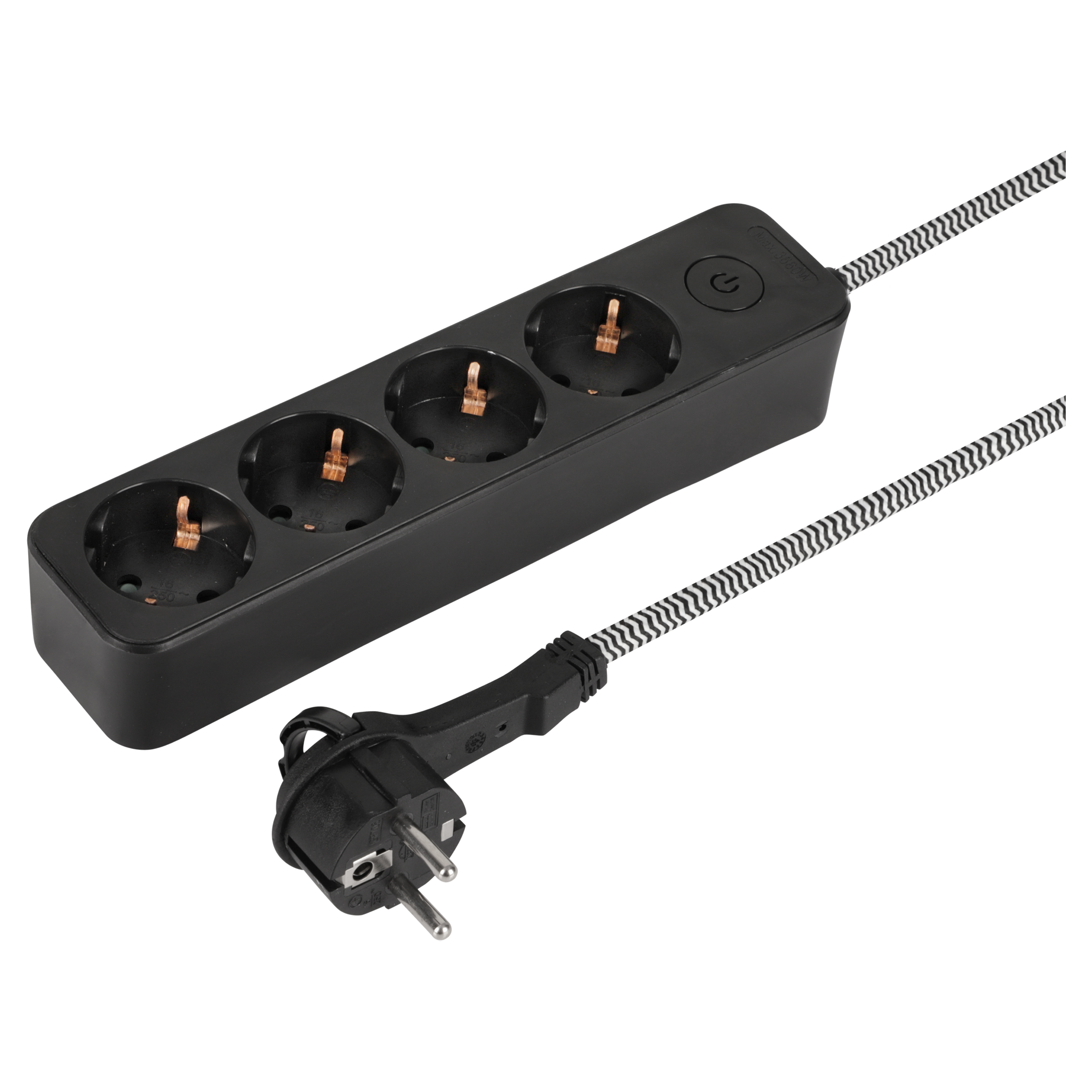 53.502.03 Q-Link  stekkerdoos 4-voudig - randaarde - plat zwart/wit 3 x 1.5 mm², 1.5 m