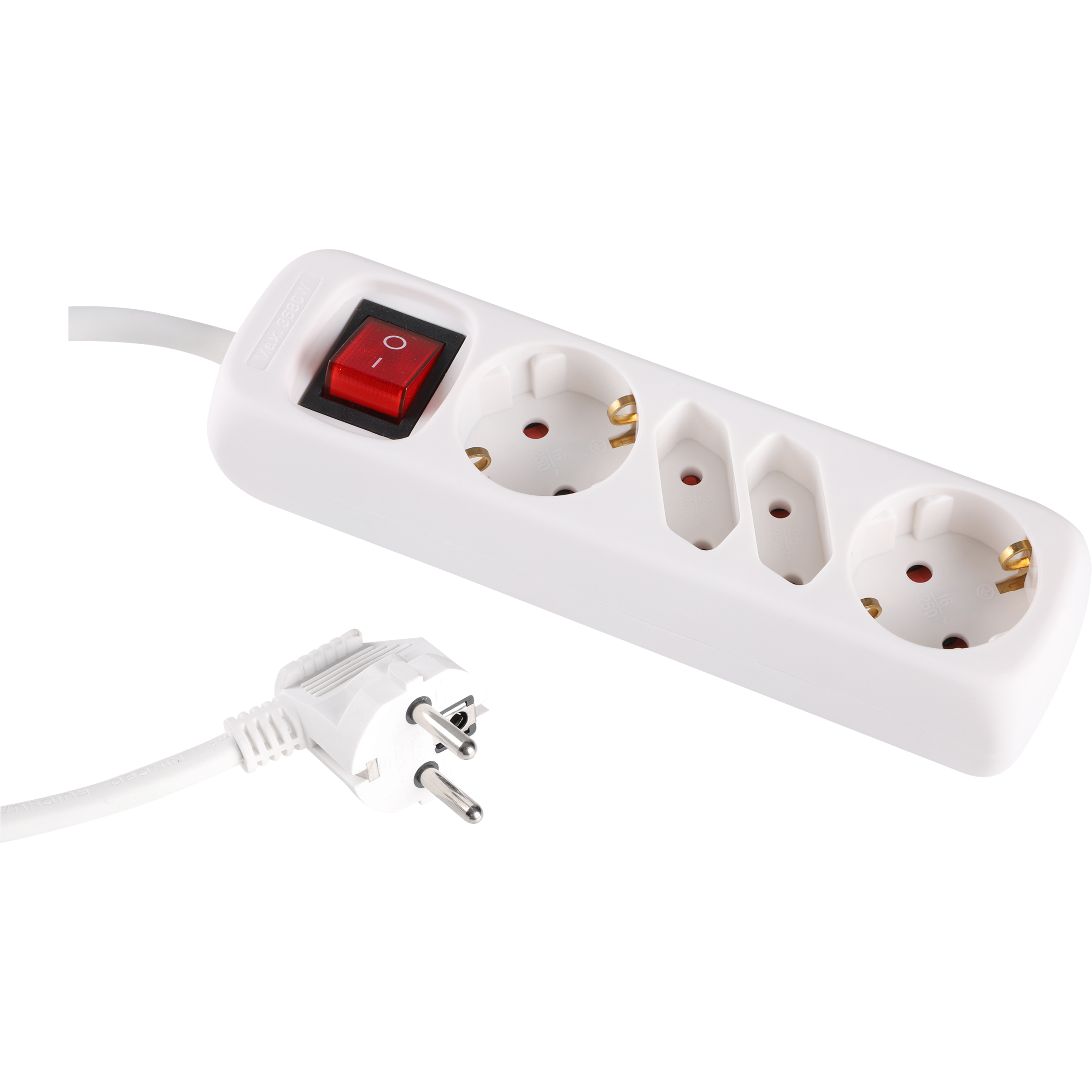 53.502.05 Q-Link  stekkerdoos 4-voudig - 2 x euro - 2 x randaarde - met schakelaar wit 3 x 1.5 mm², 1.5 m