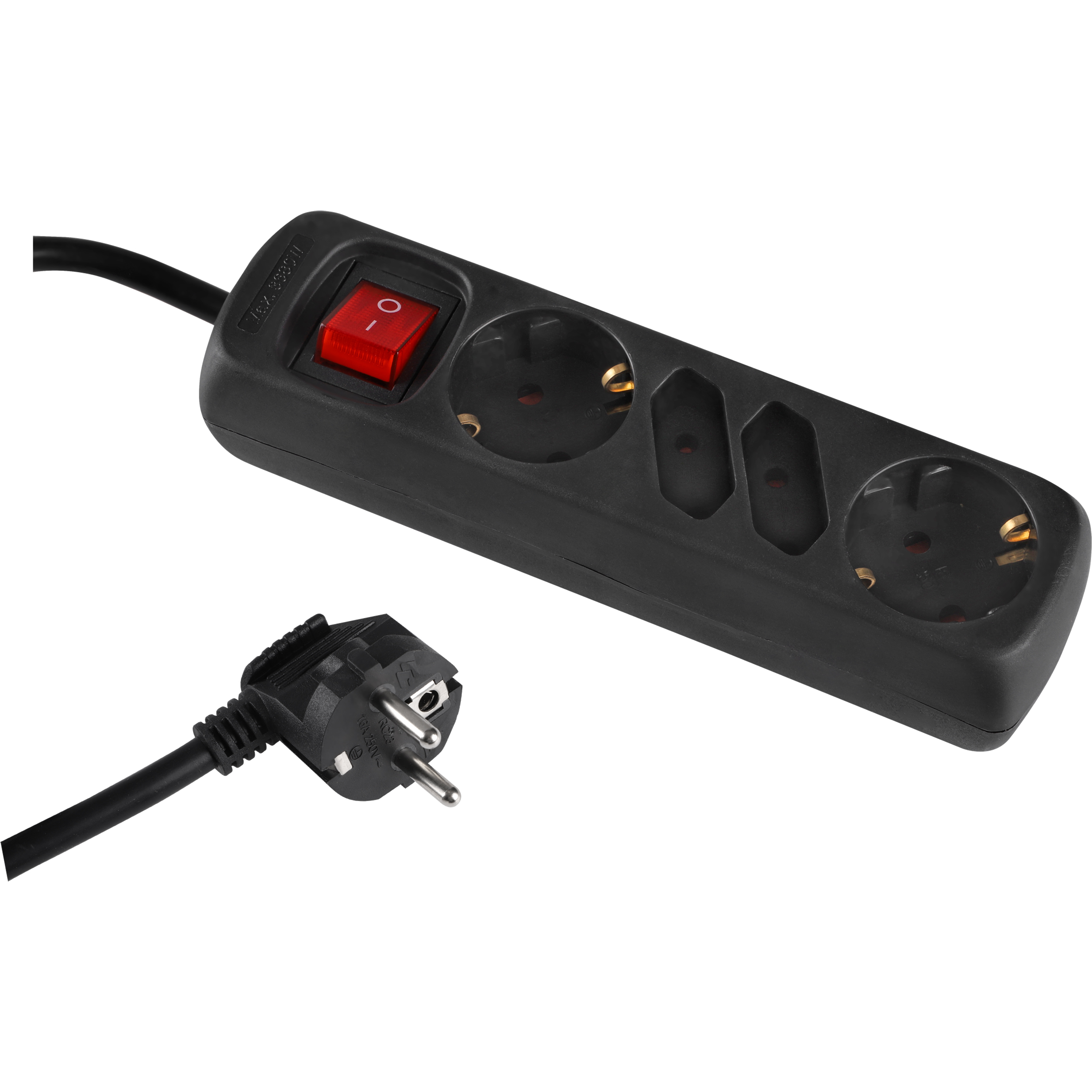 53.502.06 Q-Link  stekkerdoos 4-voudig - 2 x euro - 2 x randaarde - met schakelaar zwart 3 x 1.5 mm², 1.5 m