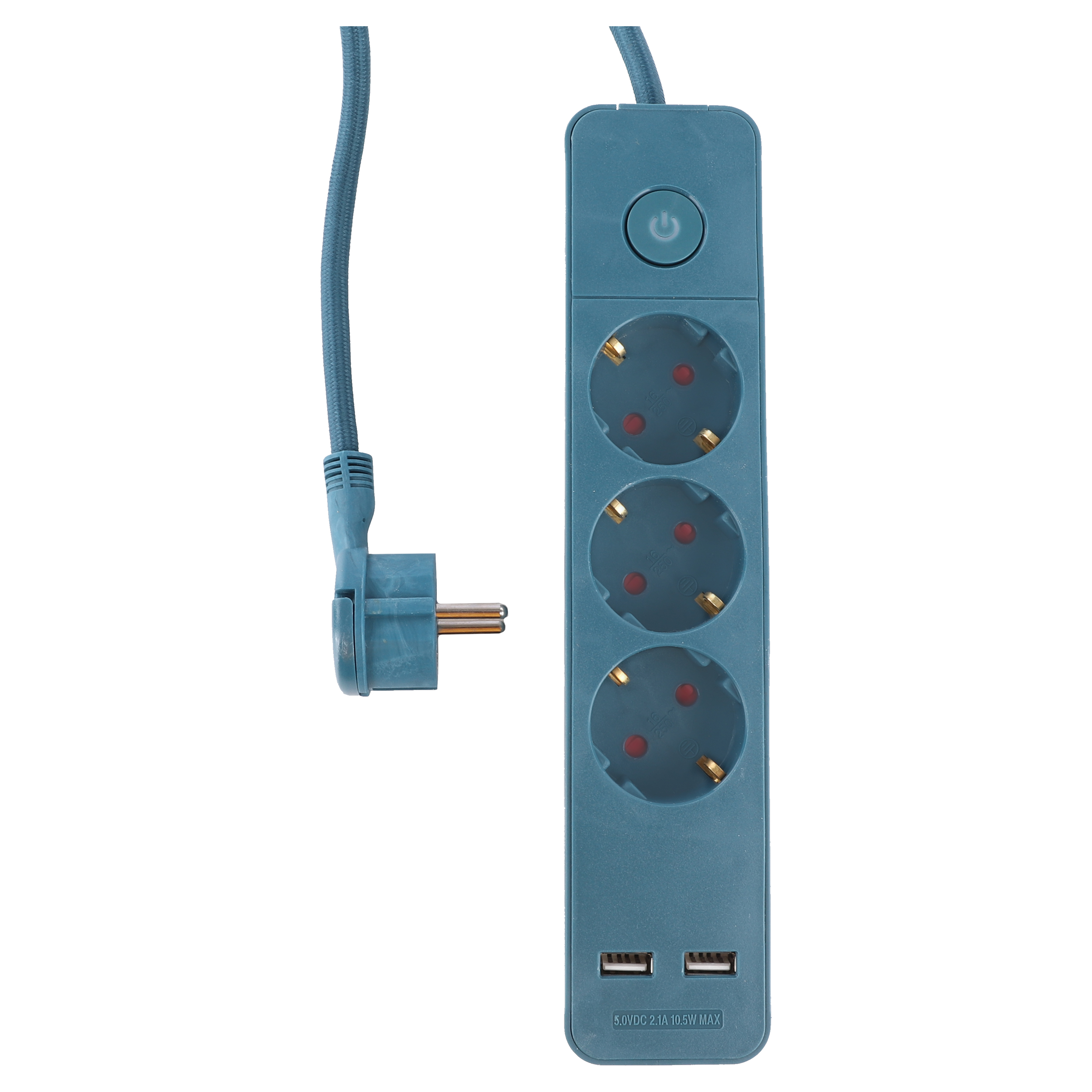 53.502.07 Q-Link  stekkerdoos 3-voudig - randaarde - plat - 2 x USB blauw 3 x 1.5 mm², 1.5 m