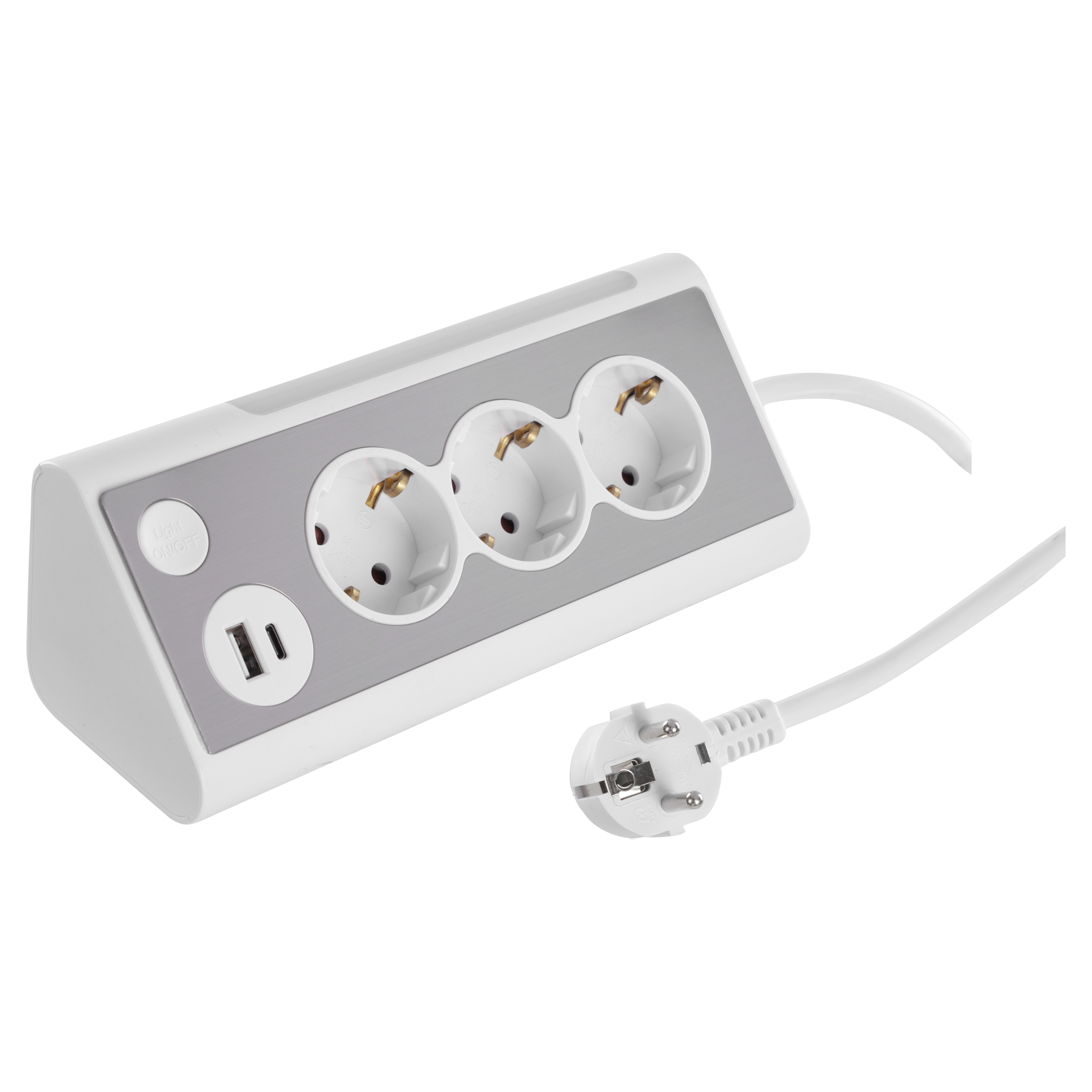 53.502.20 Q-Link  stekkerdoos 3-voudig - randaarde - USB A/C - met lamp wit/grijs 3 x 1.5 mm² - 1.5 m