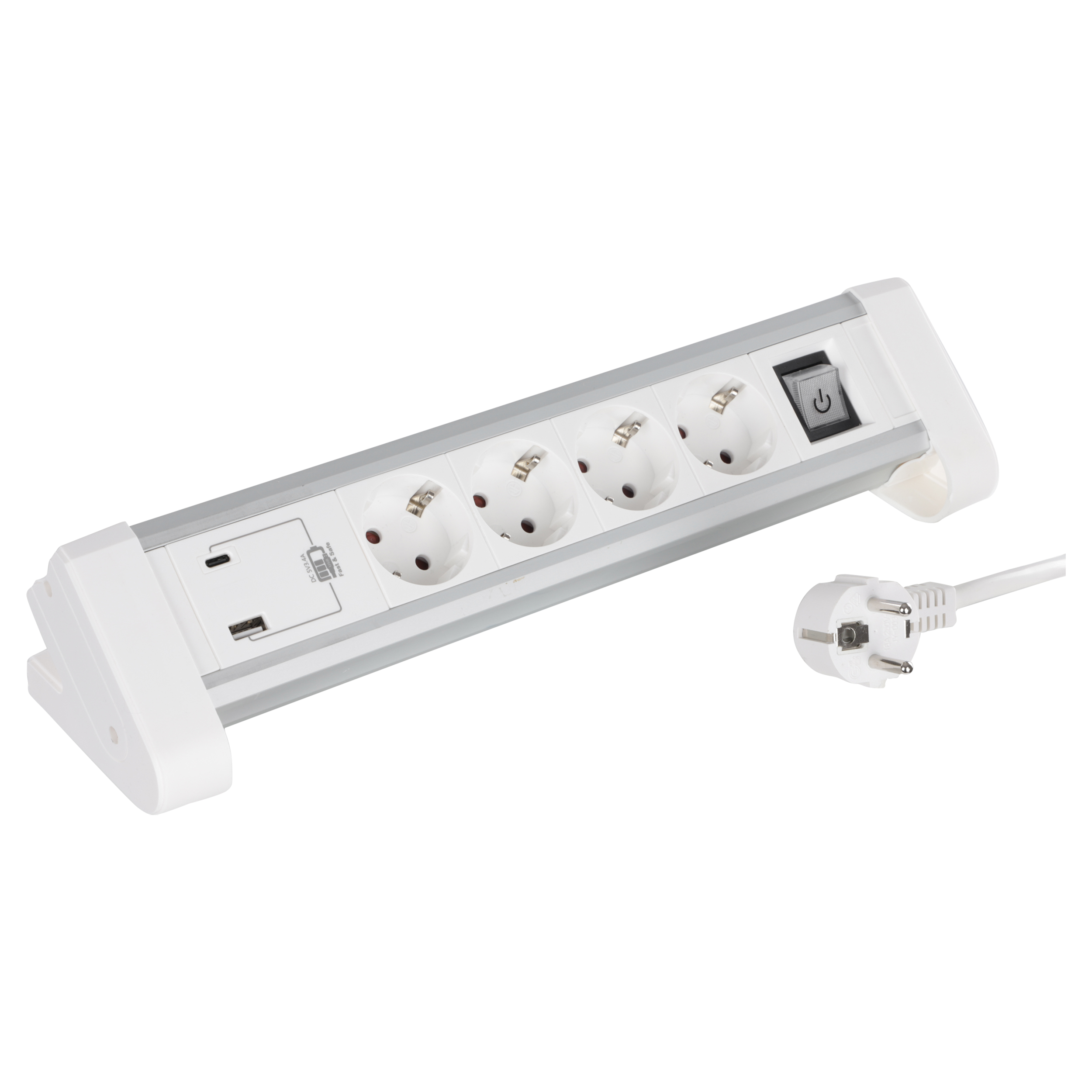 53.502.21 Q-Link  stekkerdoos 4-voudig - randaarde - USB A/C - voor bureau wit/grijs 3 x 1.5 mm² - 1.5 m