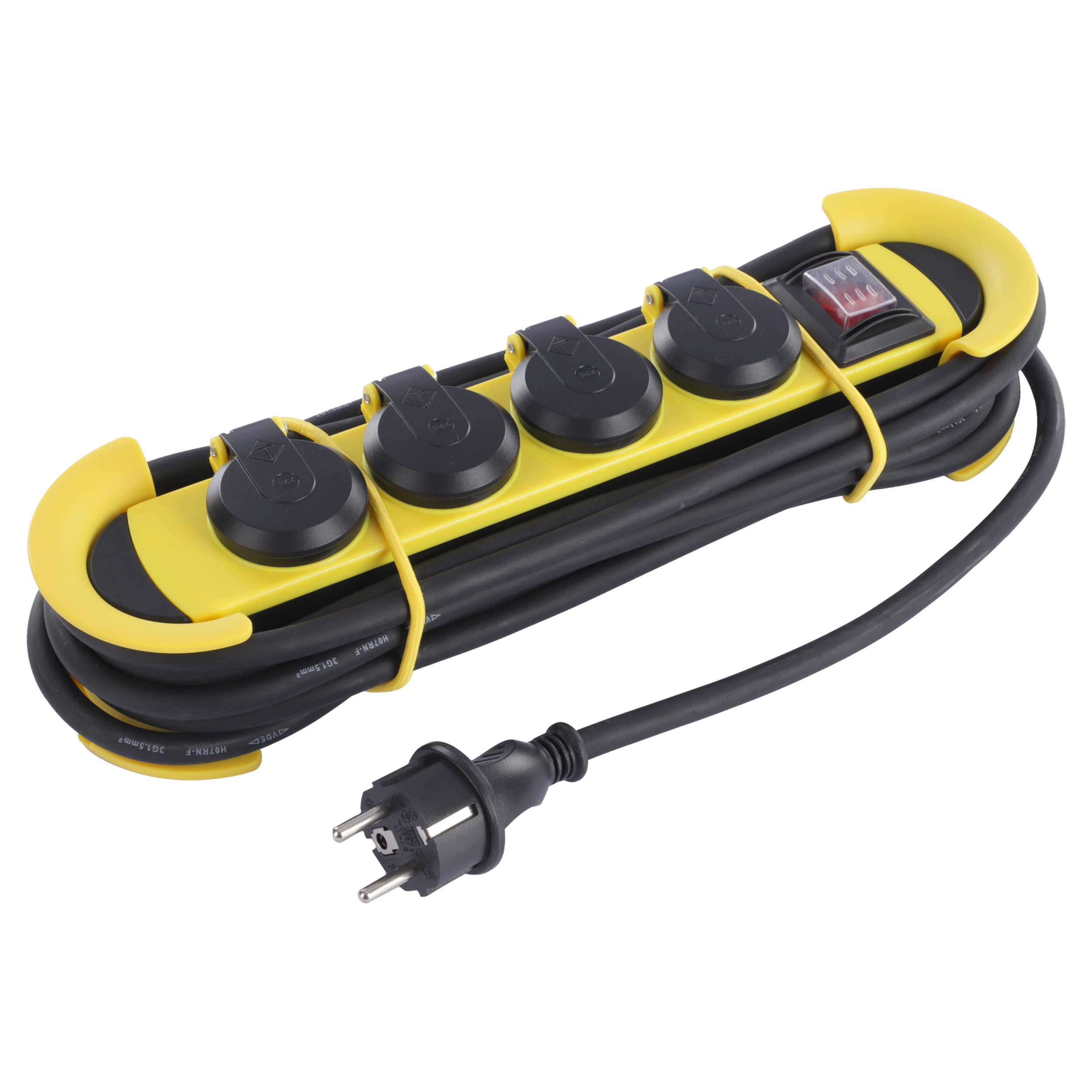 53.502.24 Q-Link  stekkerdoos 4-voudig - randaarde - CM-System - IP44 geel/zwart 3 x 1.5 mm² - 5 m