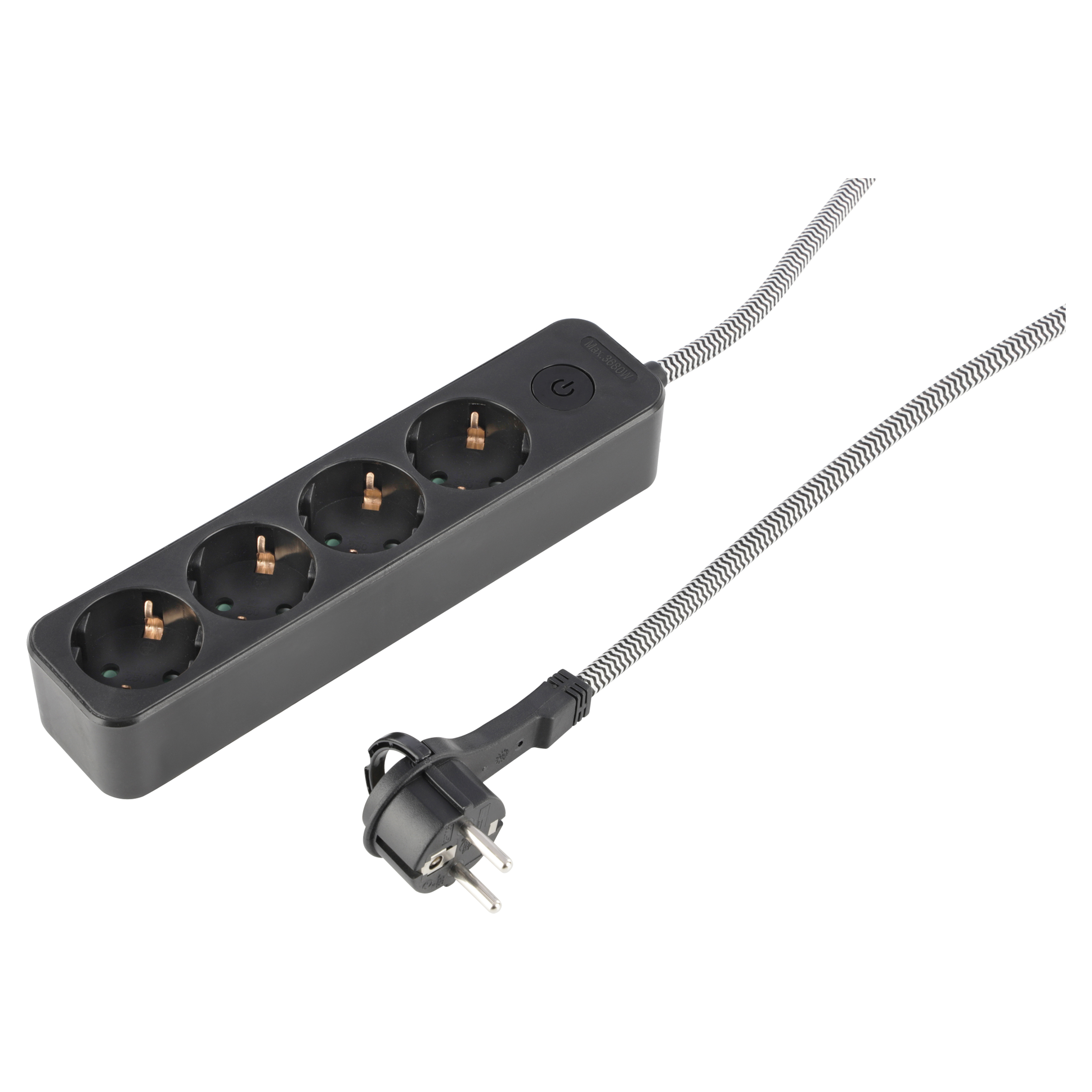 53.502.25 Q-Link  stekkerdoos 4-voudig - randaarde - plat - textiel zwart/wit 3 x 1.5 mm², 3 m