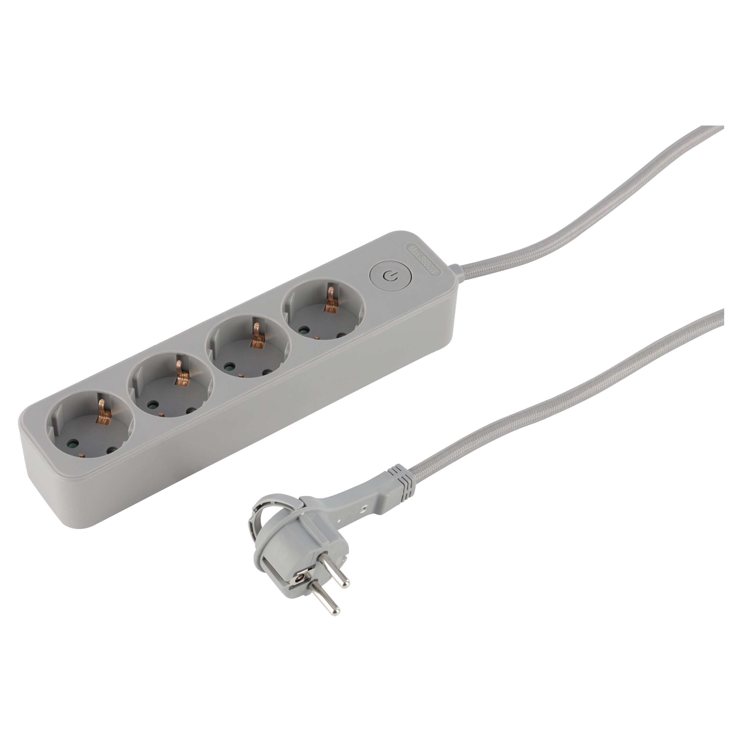 53.502.26 Q-Link  stekkerdoos 4-voudig - randaarde - plat - textiel grijs 3 x 1.5 mm², 3 m