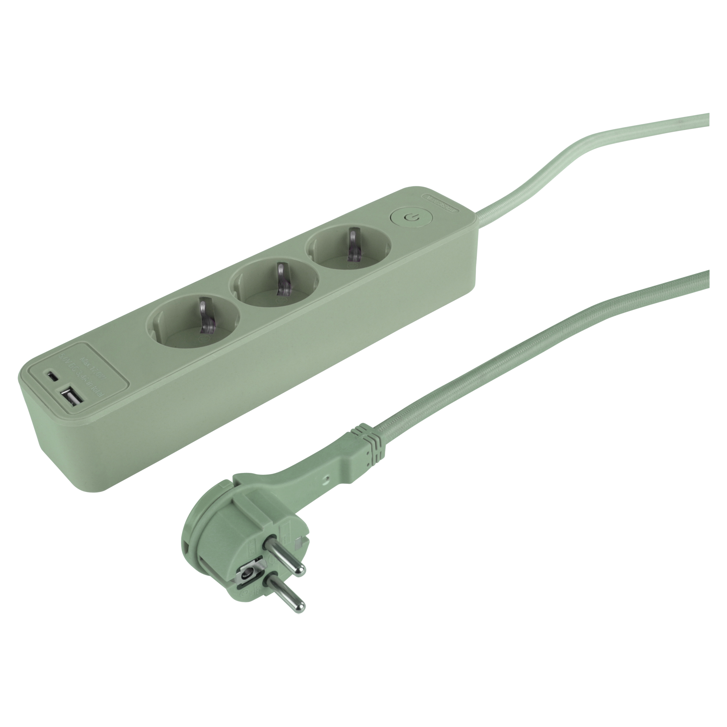 53.502.29 Q-Link  stekkerdoos 3-voudig - randaarde - plat - USB A/C - textiel groen 3 x 1.5 mm², 1.5 m