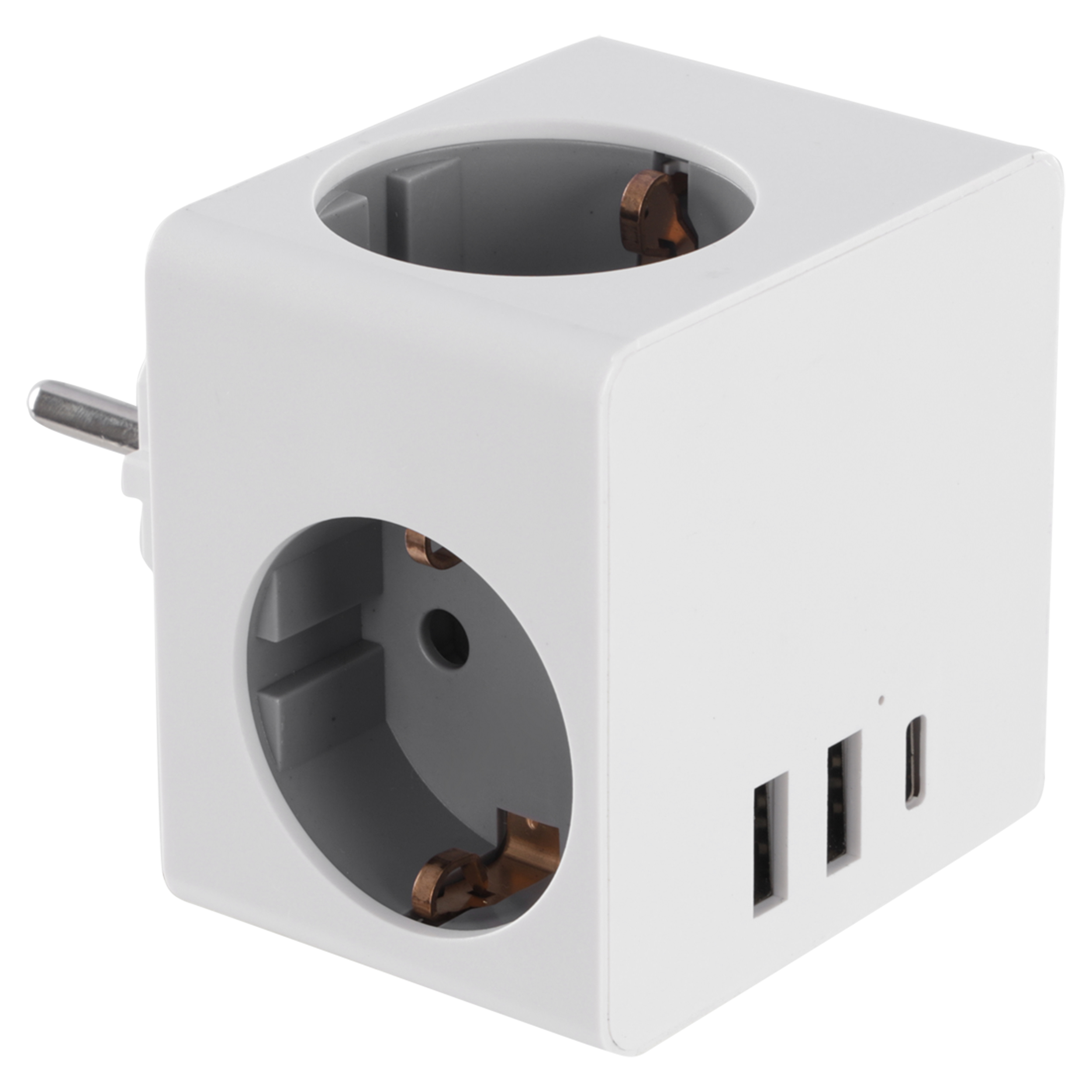 53.503.63 Q-Link  verdeelstekker cube - 3-voudig - randaarde - 2 x USB-A/1 x USB-C wit 