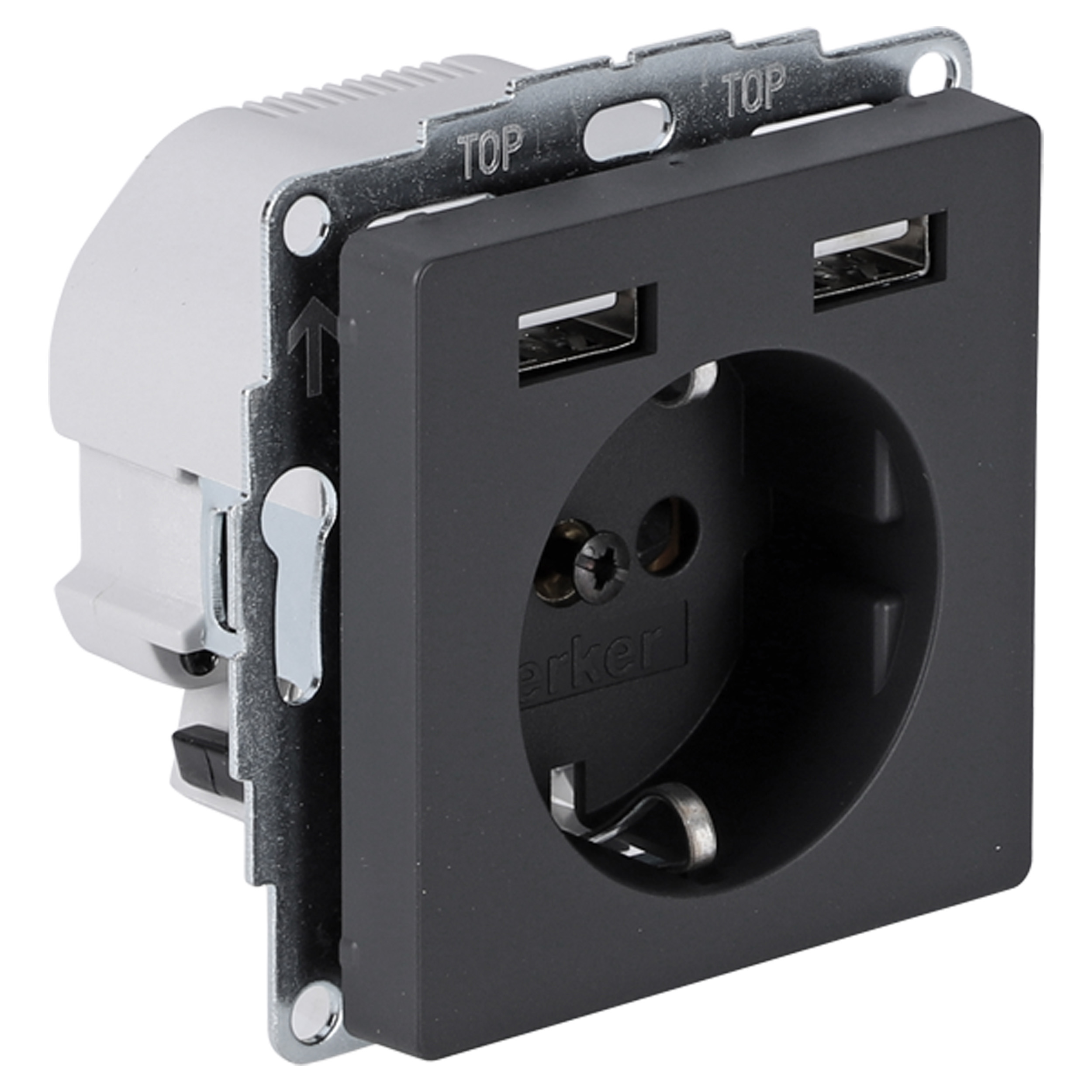 54.018.43 Berker Q1 contactdoos inbouw - 1-voudig - randaarde - USB A/A antraciet 
