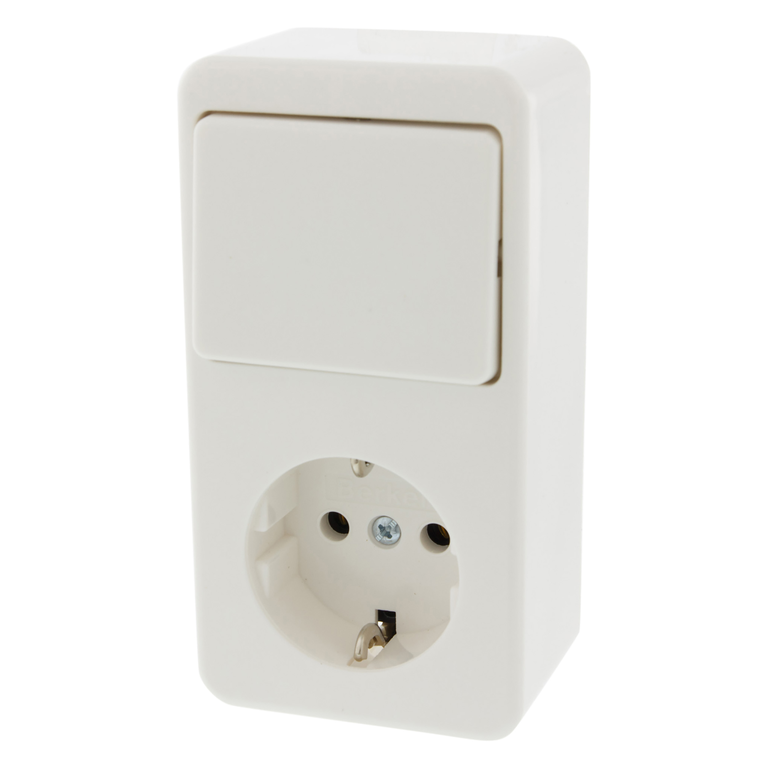 54.026.68 Berker  combinatie stopcontact en schakelaar opbouw - wissel - randaarde polarwit 