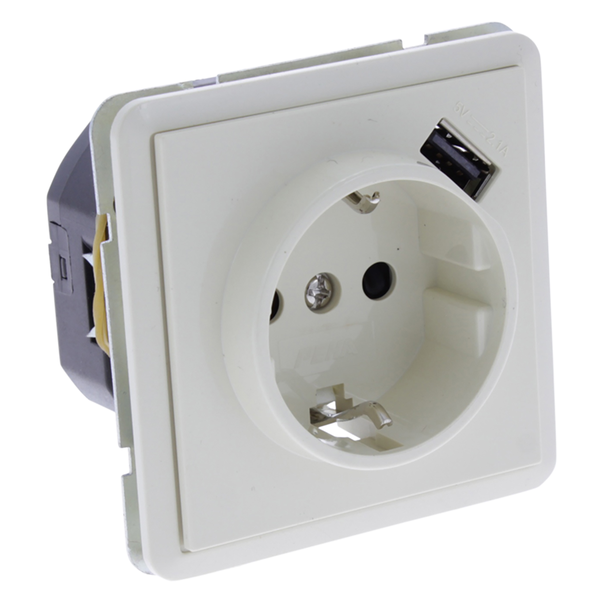 54.040.43 Peha Standard contactdoos inbouw - 1-voudig - randaarde - USB 2.1A crème 
