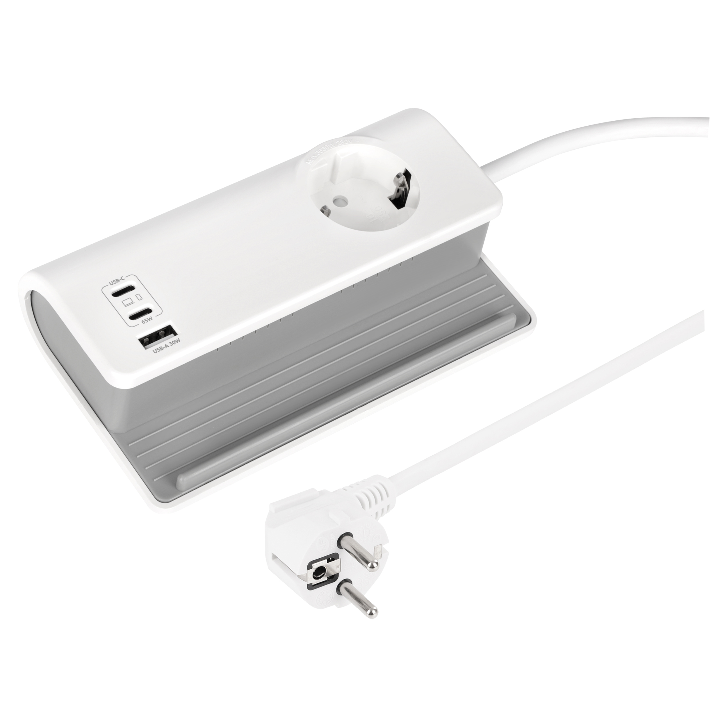 54.402.36 Q-Link  stekkerdoos 1-voudig - randaarde/dock - 3 x USB A/C - PD65W wit/grijs 3 x 1.5 mm², 1.5 m