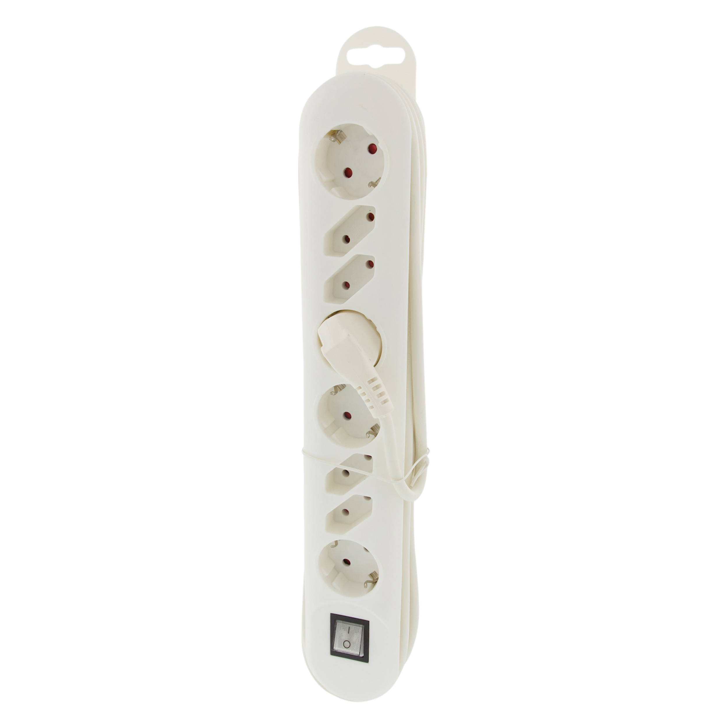 54.502.28 Exin  stekkerdoos 4 + 4 voudig - 4 x Randaarde/4 x euro - 2500W wit 3 x 1.0 mm², 2.5 m