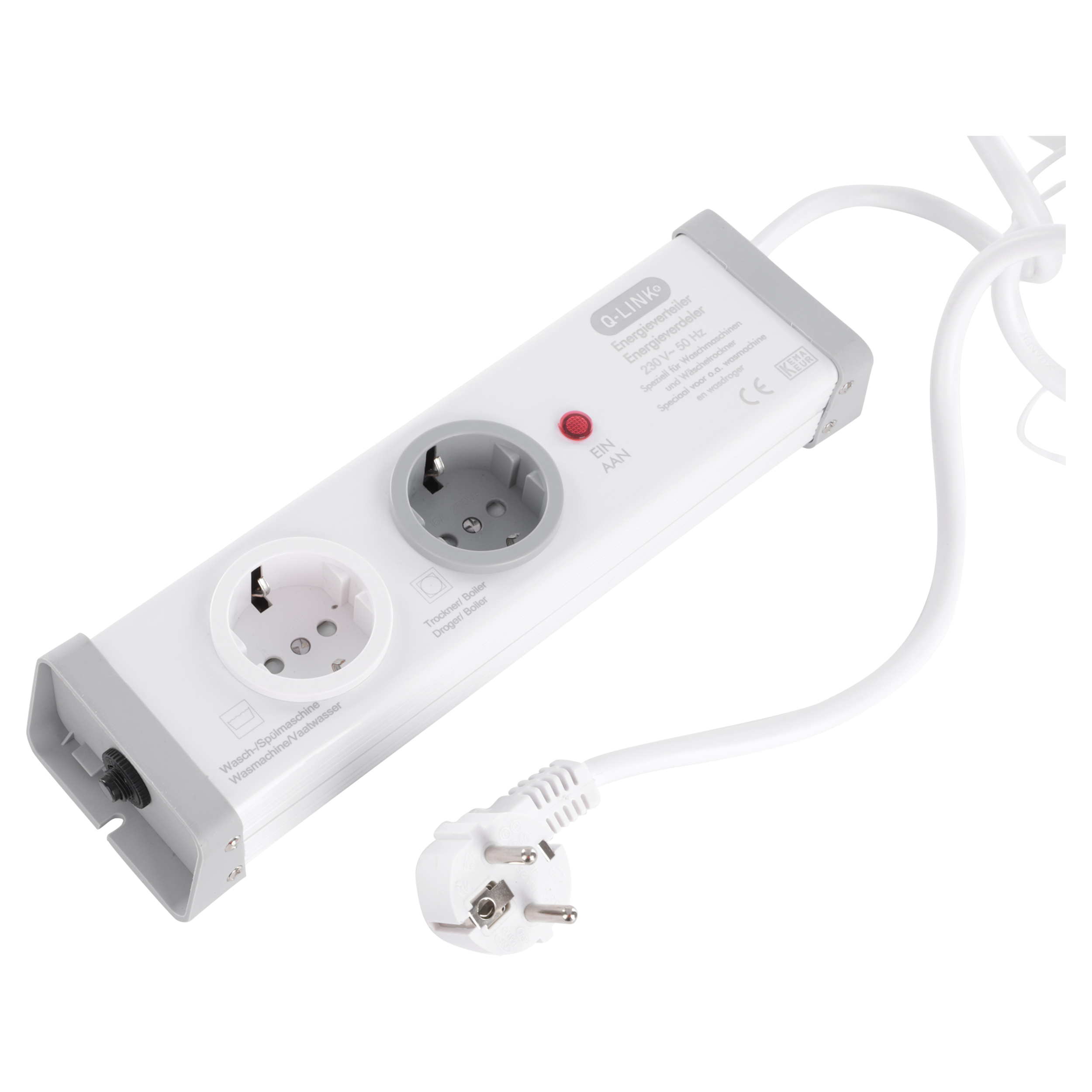 54.502.59 Q-Link  stekkerdoos 2-voudig - randaarde - was/droog wit/grijs 3 x 1.5 mm² - 1.5 m