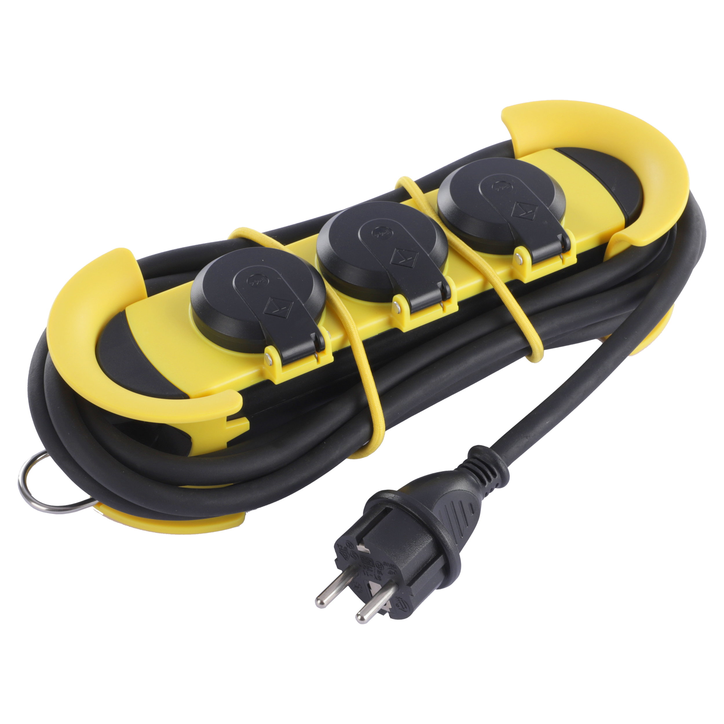 54.502.67 Q-Link  stekkerdoos 3-voudig - randaarde - CM-System - IP44 geel/zwart 3 x 1.5 mm² - 3 m