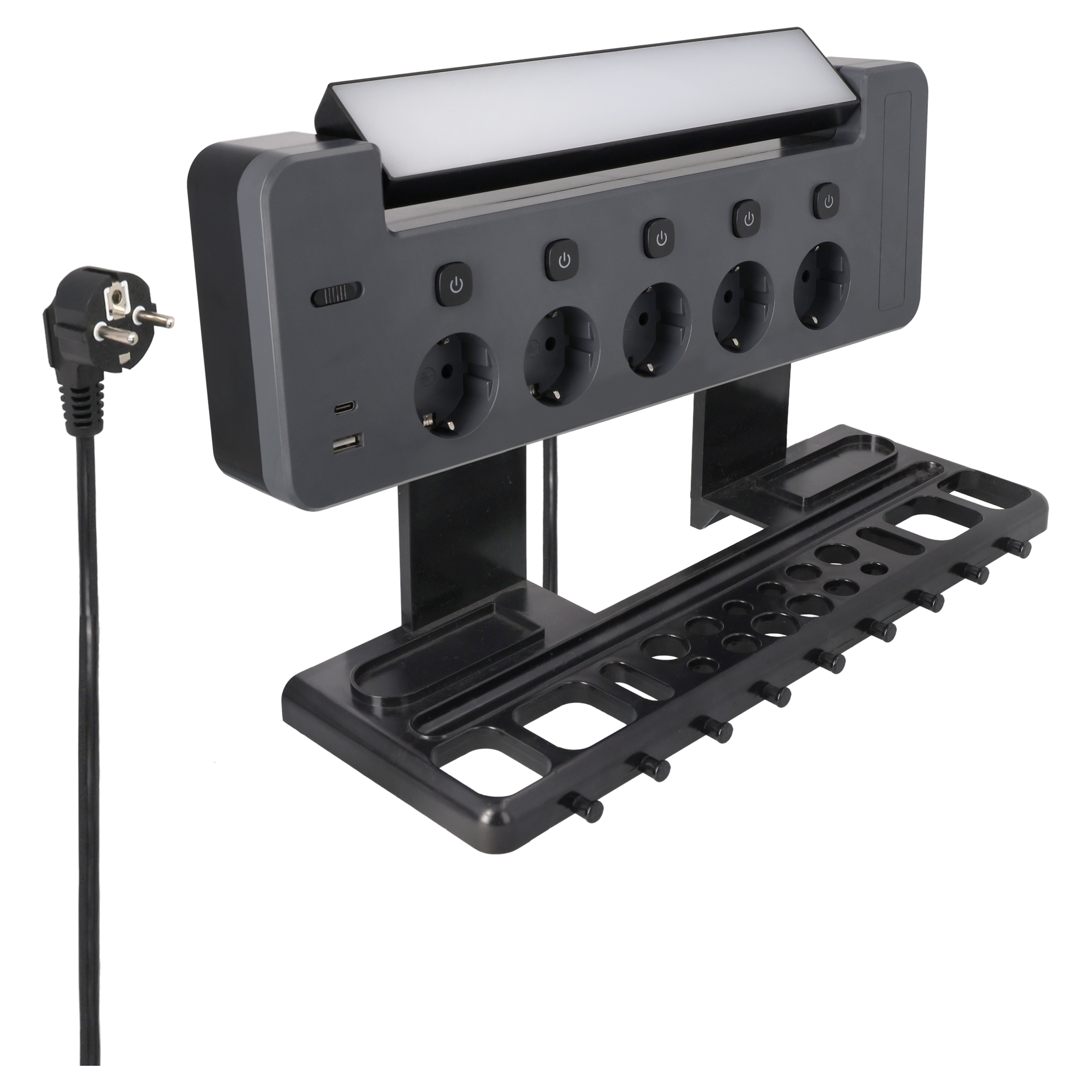 54.502.68 Q-Link  stekkerdoos randaarde - 5-voudig - werkplaats - LED - USB antraciet 