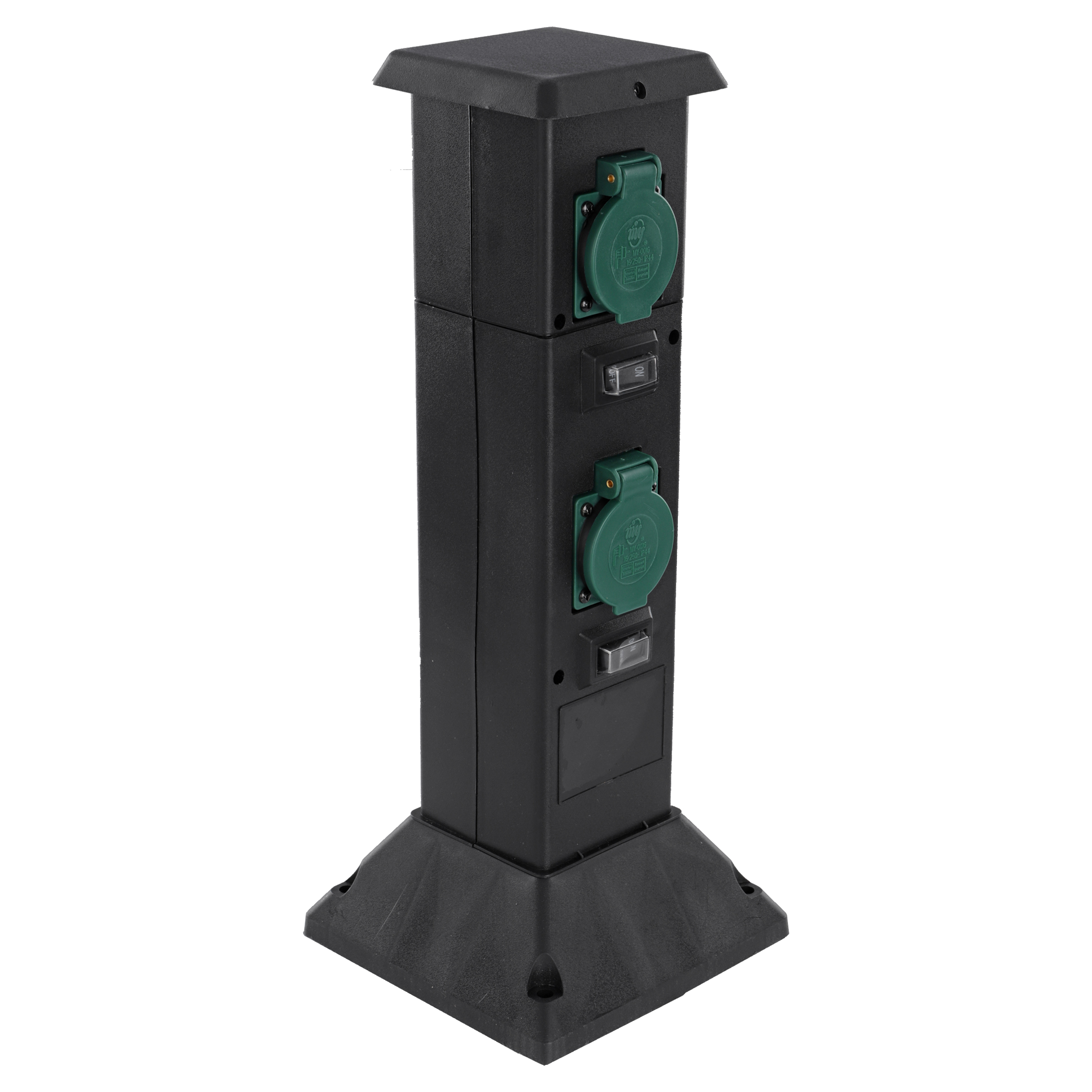 54.502.94 Q-Link  tuinpaal 4 x stopcontact - randaarde - IP44 zwart 40 cm