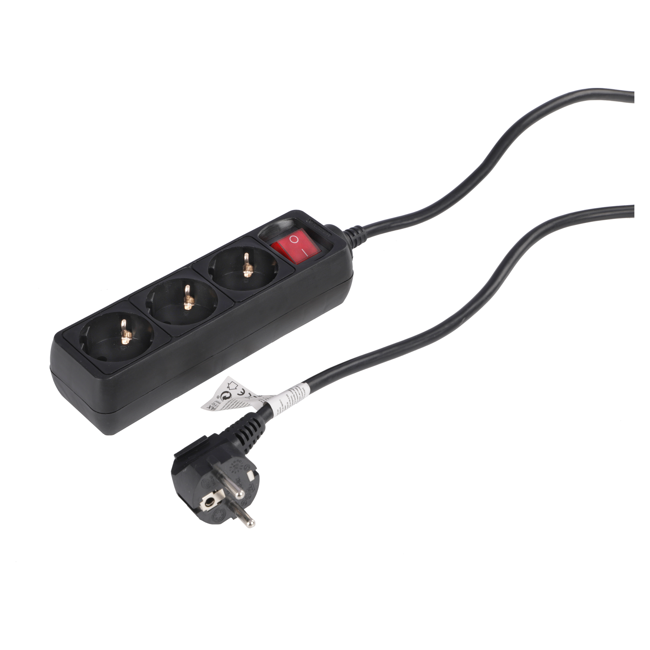 55.202.24 Q-Link  stekkerdoos 3-voudig - randaarde - met schakelaar zwart 3 x 1.5 mm², 1.5 m