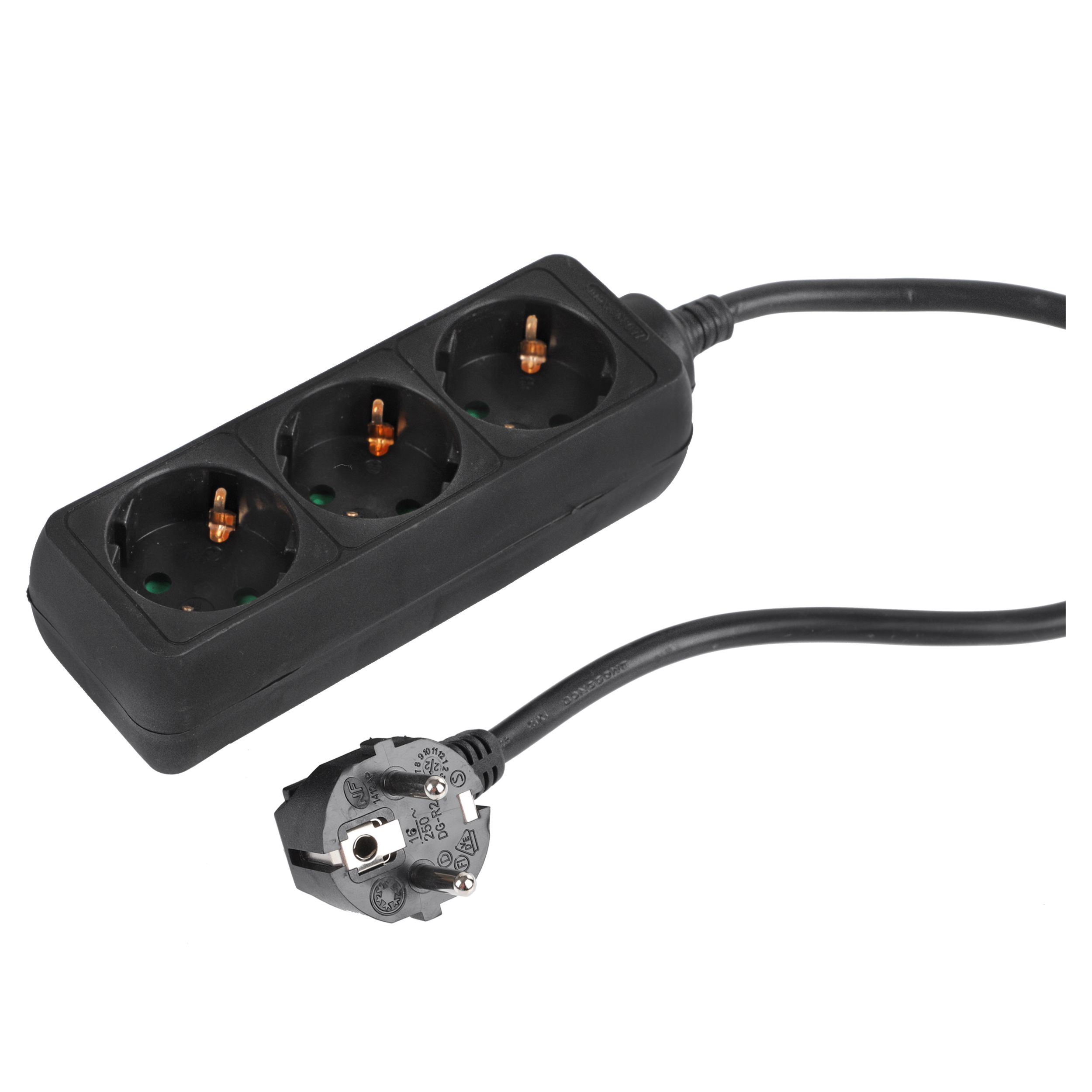 55.202.71 Q-Link  stekkerdoos 3-voudig - randaarde zwart 3 x 1.5 mm², 3 m
