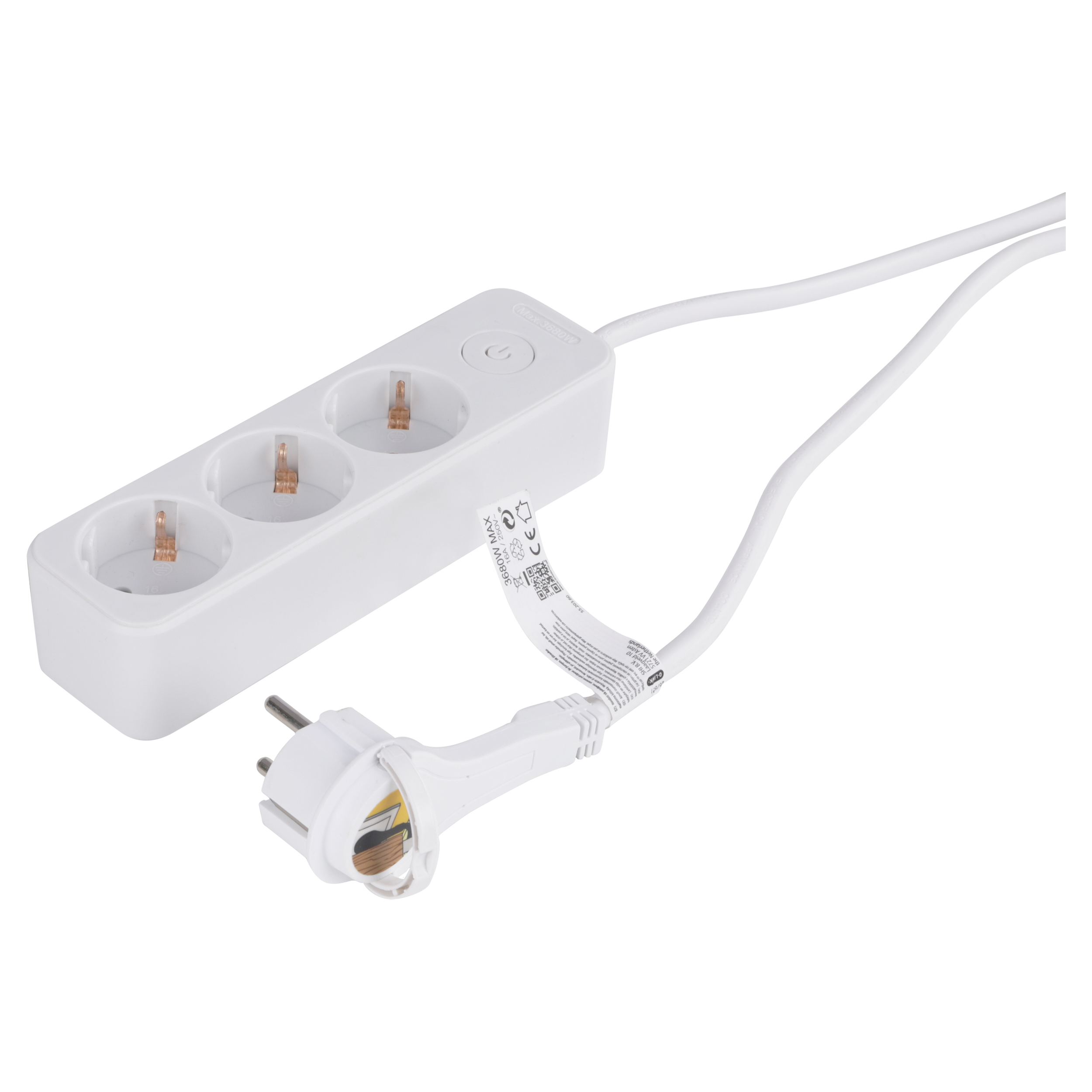 55.203.60 Q-Link  stekkerdoos 3-voudig - met schakelaar - plat wit 3 x 1.5 mm², 1.5 m