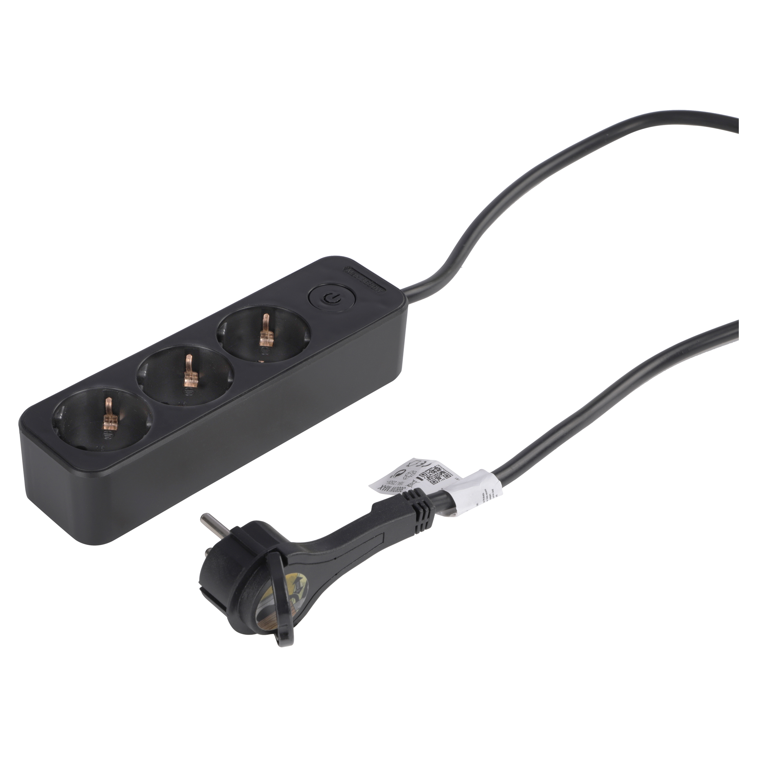 55.203.61 Q-Link  stekkerdoos 3-voudig - met schakelaar - plat zwart 3 x 1.5 mm², 1.5 m