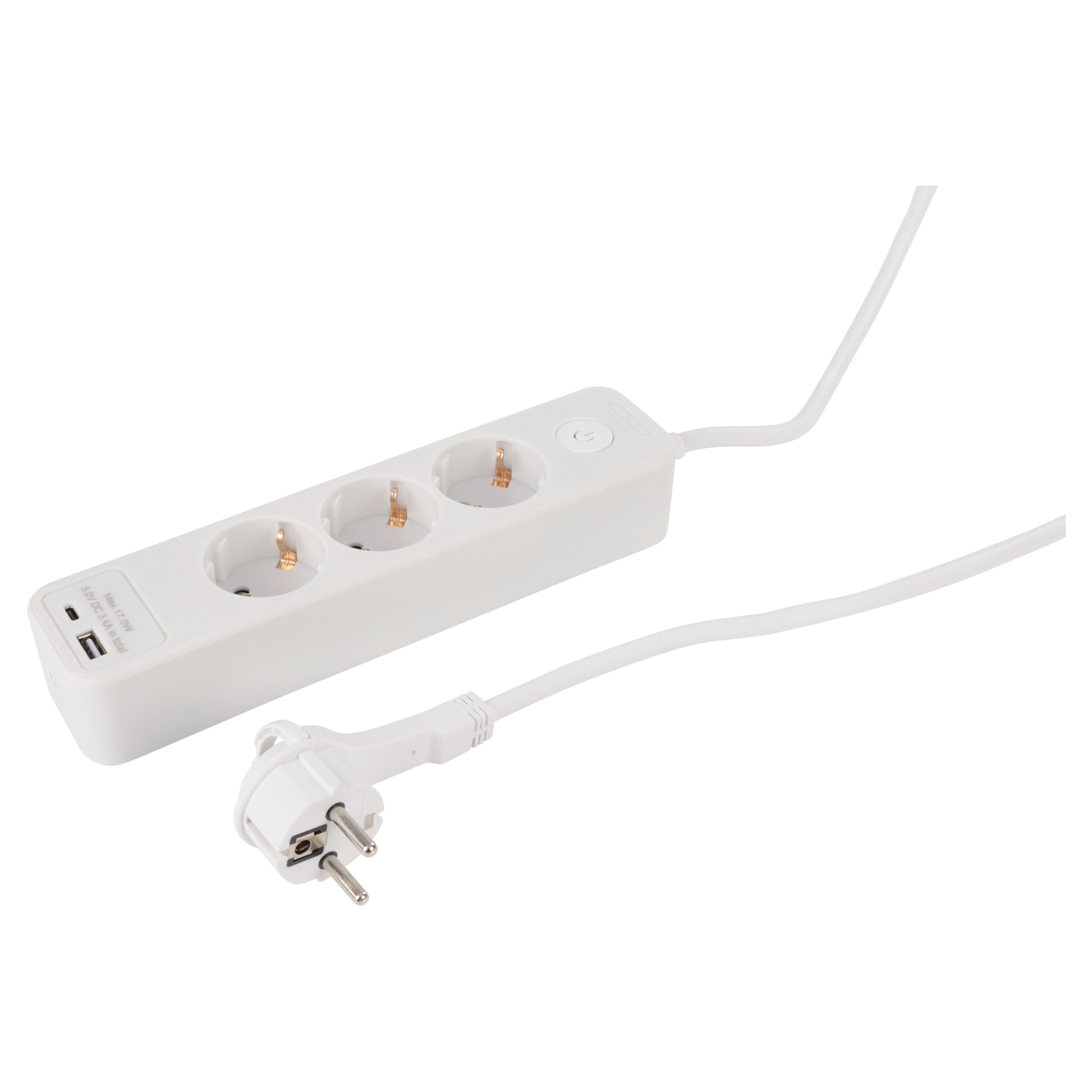 55.203.72 Q-Link  stekkerdoos 3-voudig - randaarde - met platte stekker - USB A/C zwart/wit 3 x 1.5 mm², 1.5 m
