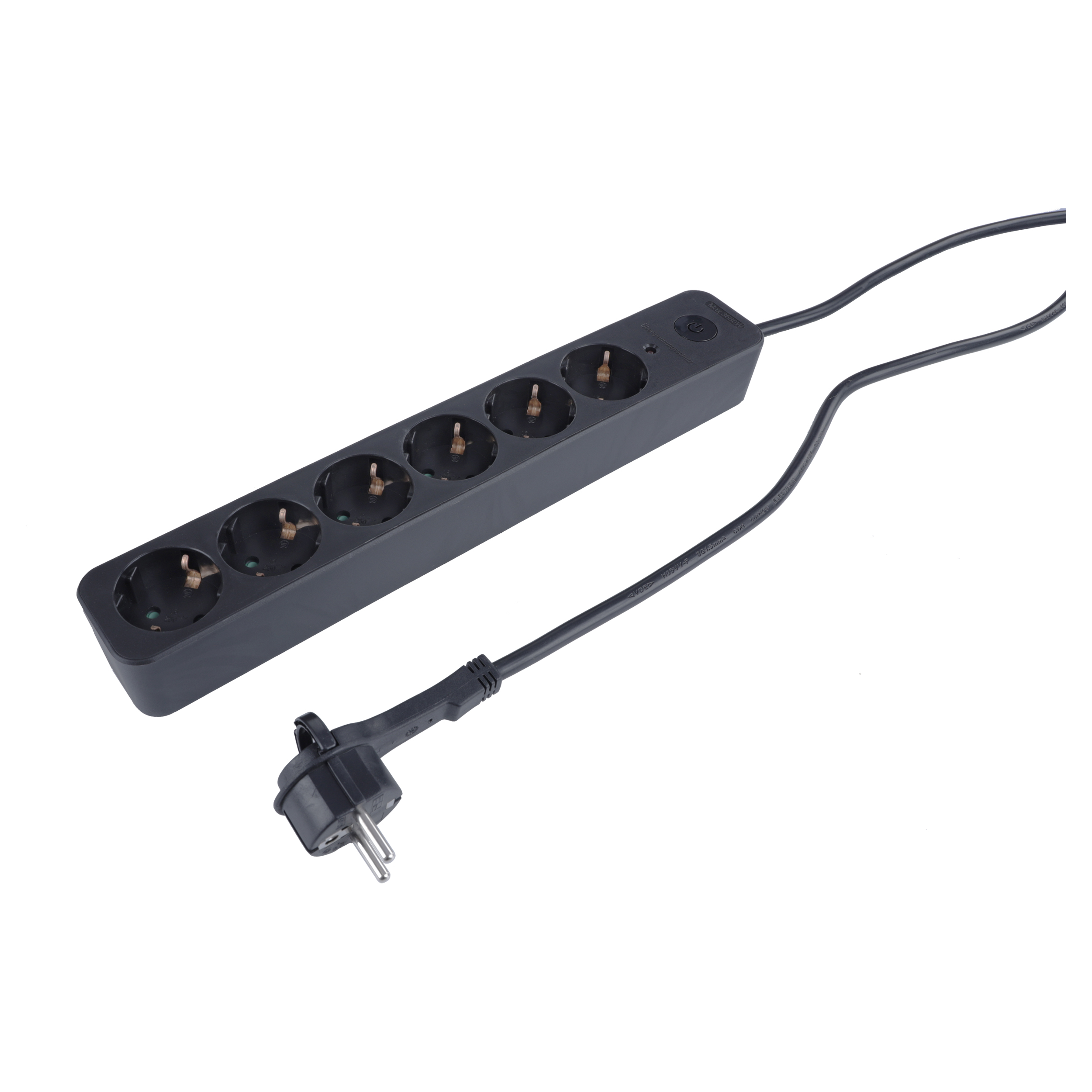 55.203.80 Q-Link  stekkerdoos 6-voudig - randaarde - met overspanningsbeveiliging - plat - met schakelaar zwart 3 x 1.5 mm², 1.5 m
