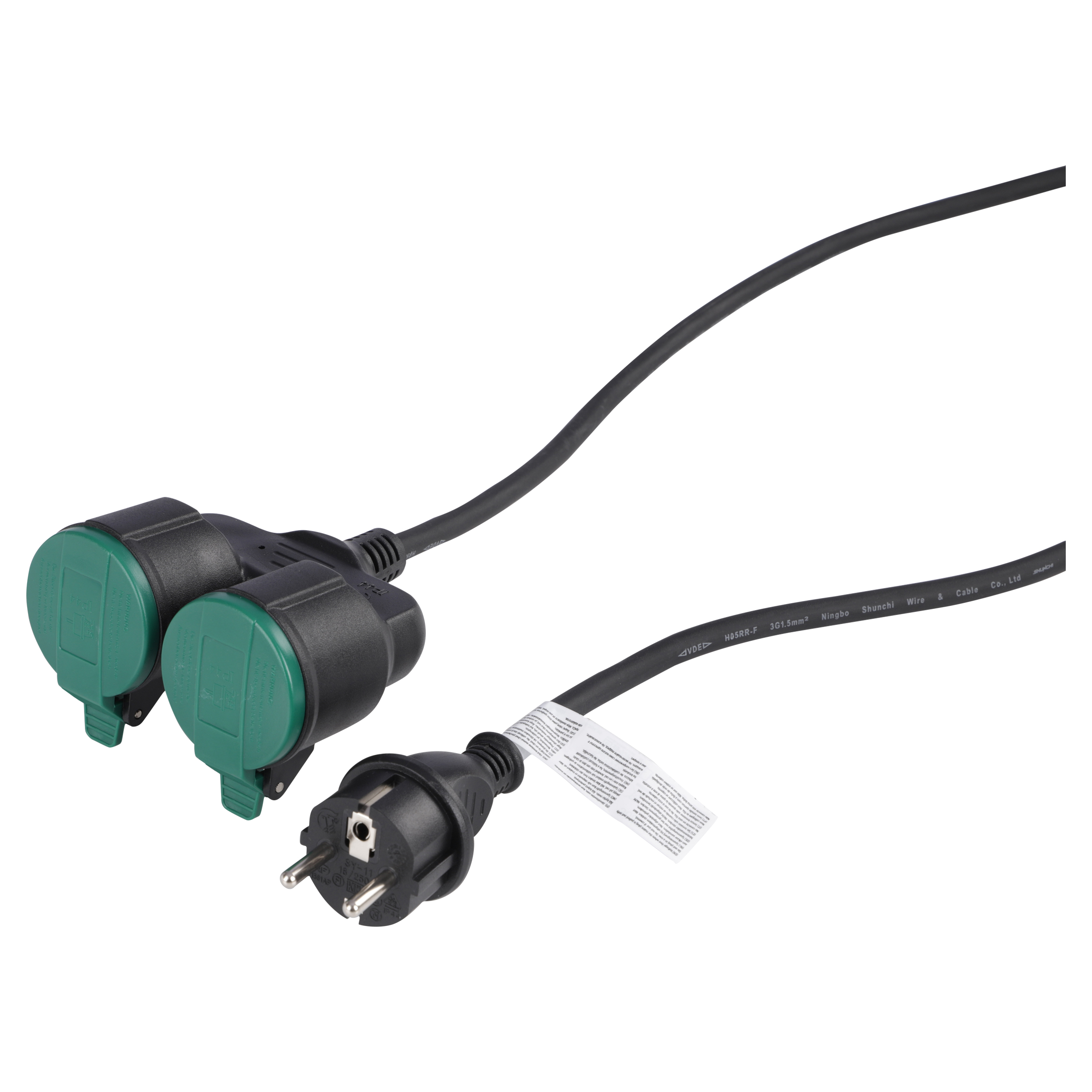 55.204.35 Q-Link  verlengkabel 2 x randaarde - IP44 zwart 3 x 1.5 mm² - 5 m